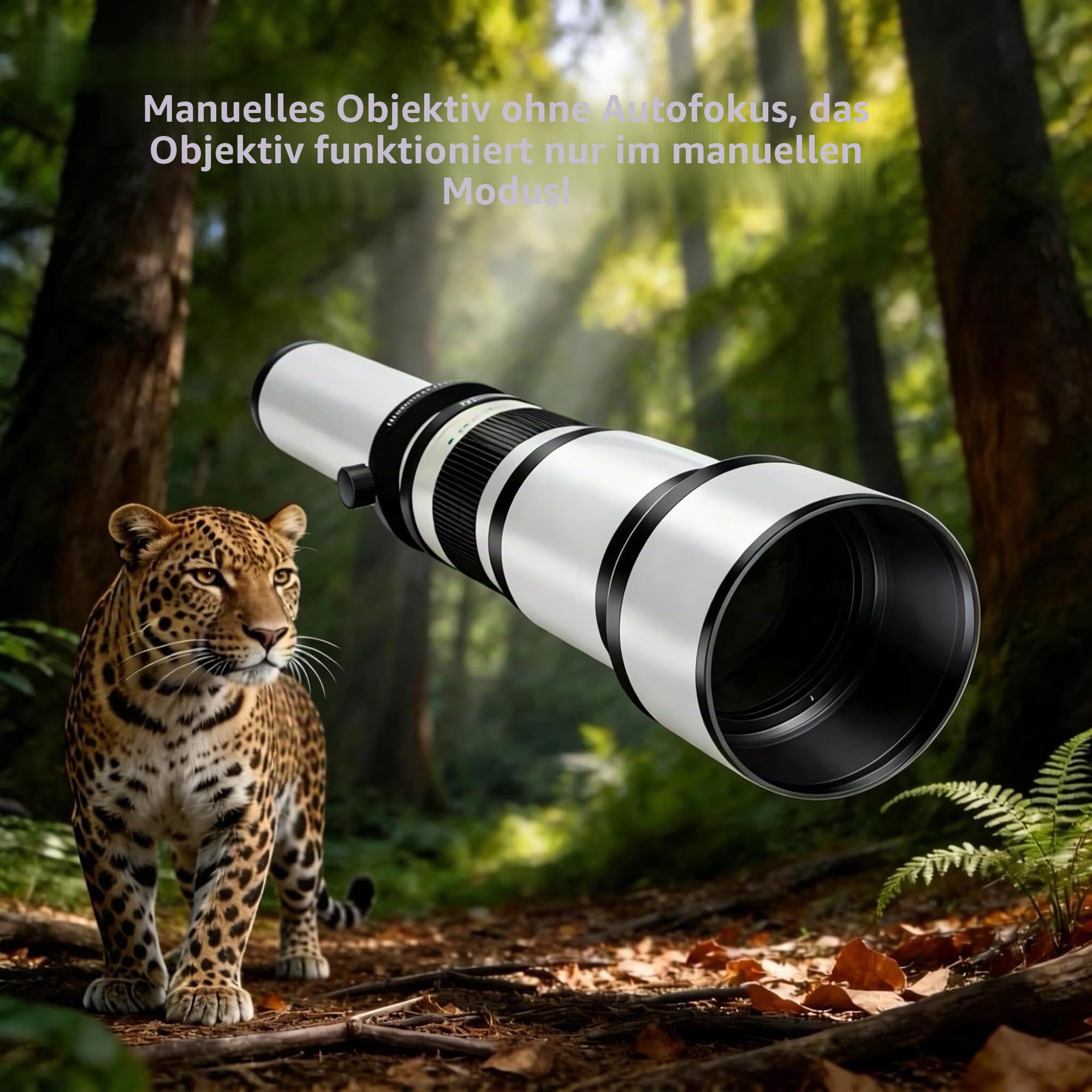JINTU Teleobjektiv EF 650-1300mm F8 EF Objektiv für Canon SLR, Manueller Fokus MF Zoom Objektiv für Canon EOS Rebel T 4000D 2000D 1500D 1300D 1200D 850D 800D 750D 600D 500D 250D 90D 80D 77D 7D 6D 5D