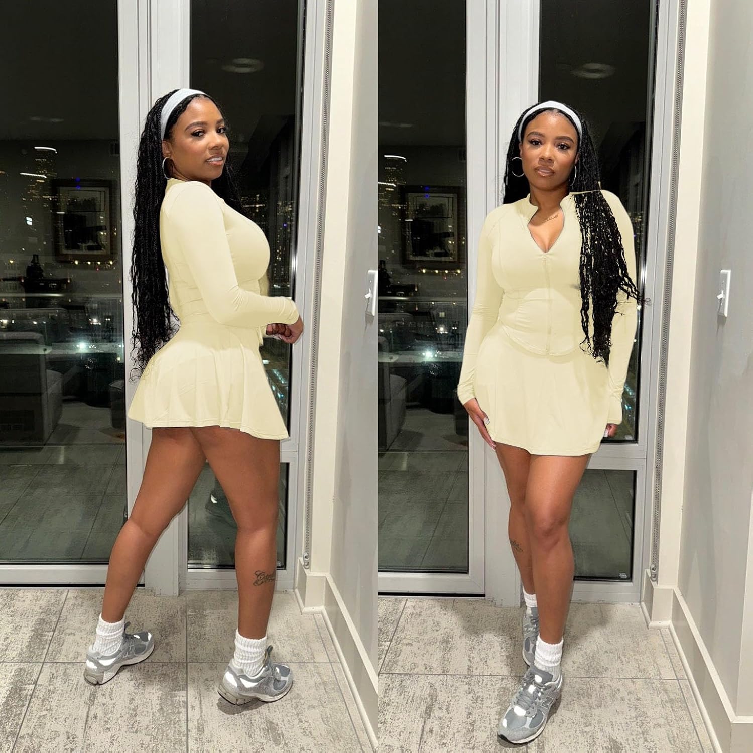 Vssjavun Women 2 Piece Mini Skirt Sets with Long Sleeve Zipper Workout Jacket Sweatsuit Tracksuit Tennis Outfits - Image 4