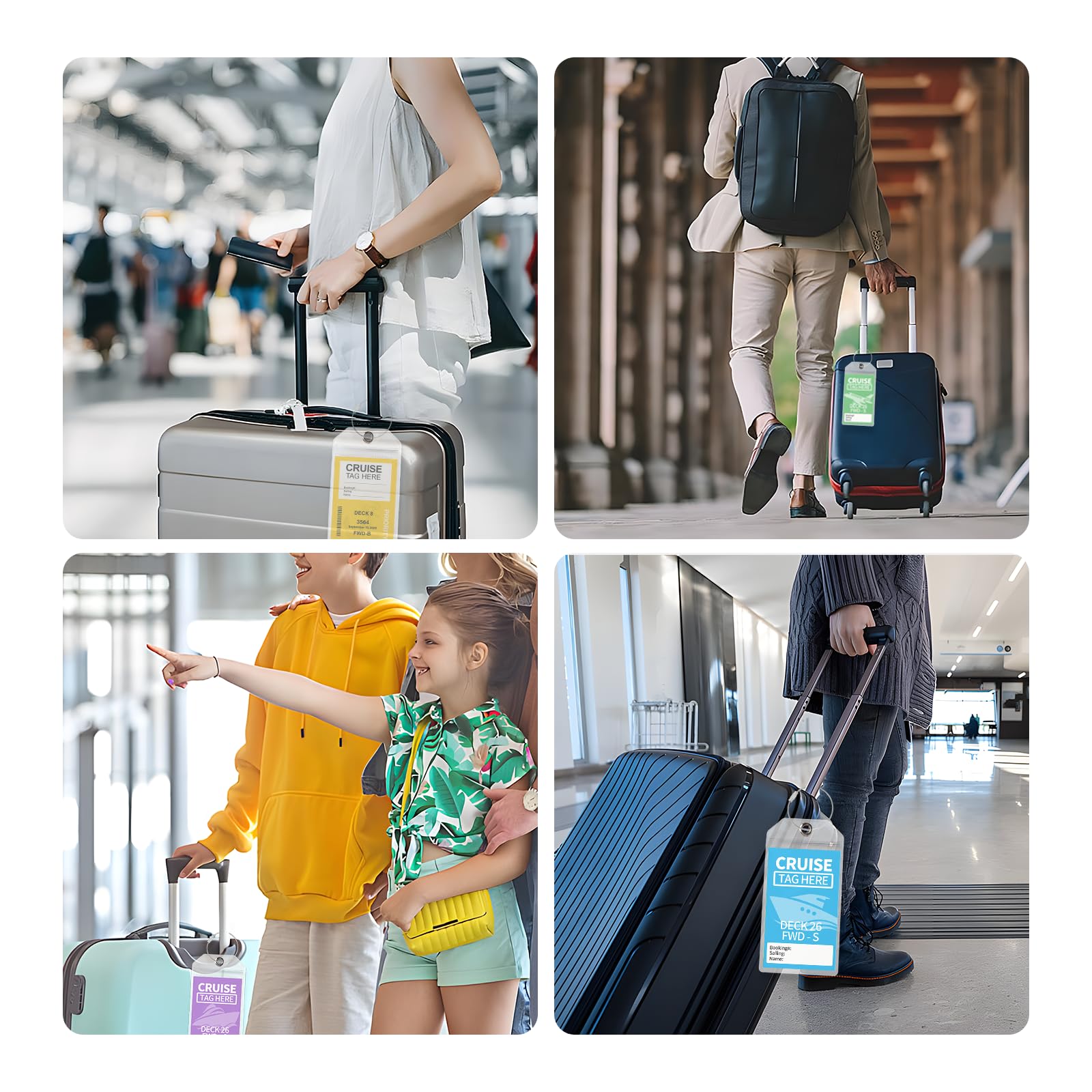 Lot de 6 étiquettes de bagage transparentes avec boucle en acier inoxydable, étiquettes de bagage transparentes en PVC imperméable pour navires de croisière et voyages en avion (anneau en métal coloré