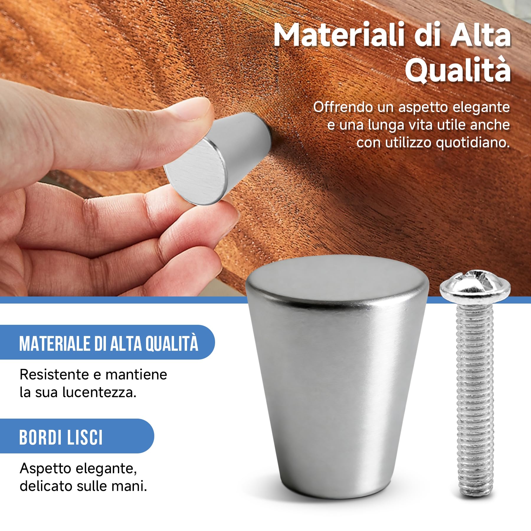9 Pomelli per Mobili in Alluminio Opaco – Maniglie Rotonde per Cassetti con Viti, Stile Moderno per Armadi Cucina, Bagno e Rinnovo Mobili (Argento)