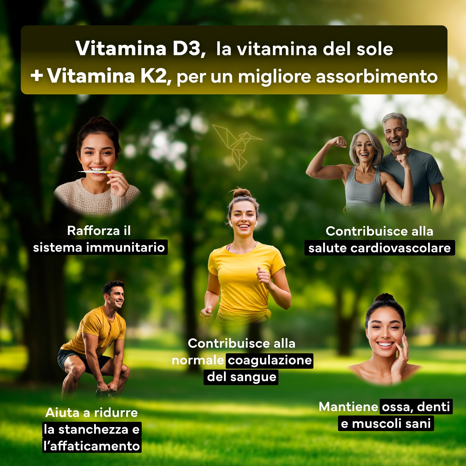 Vitamina D3 K2 - Alto Dosaggio y Assorbimento - Vitamina D3 2.000 U.I. e 100 µg di Vitamin K2 MK7 per Sistema Immunitario, Ossa e Denti - Con Olio Extravergine di Oliva - 180 Softgel Senza Glutine