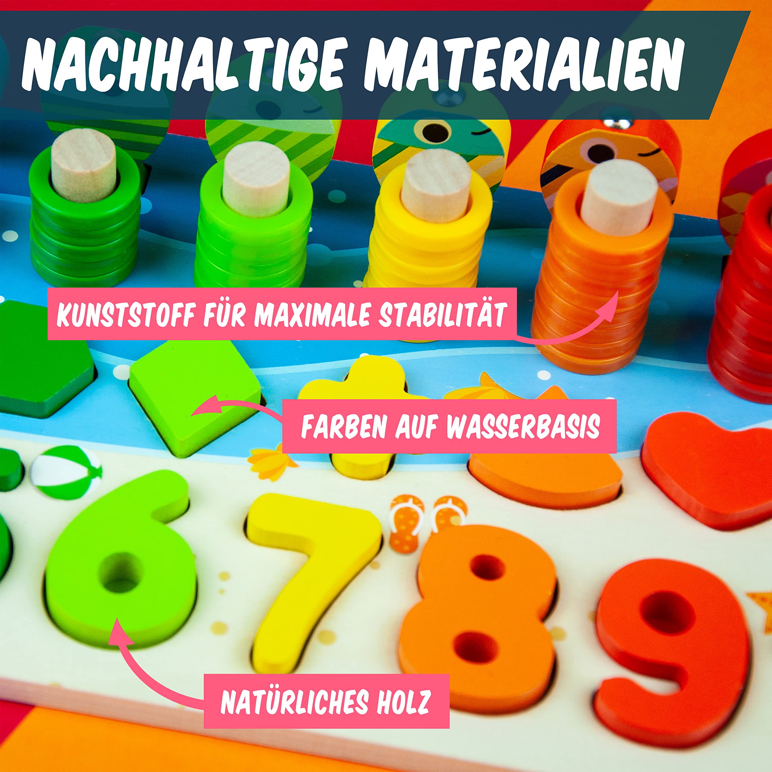 Montessori magnetyczna zabawka wędkarska - drewniane puzzle ryby, zabawka edukacyjna, drewniana zabawka motoryczna dla dzieci od 2, 3, 4, 5, 6 lat, puzzle, tęczowe wędkowanie, zabawka dla
