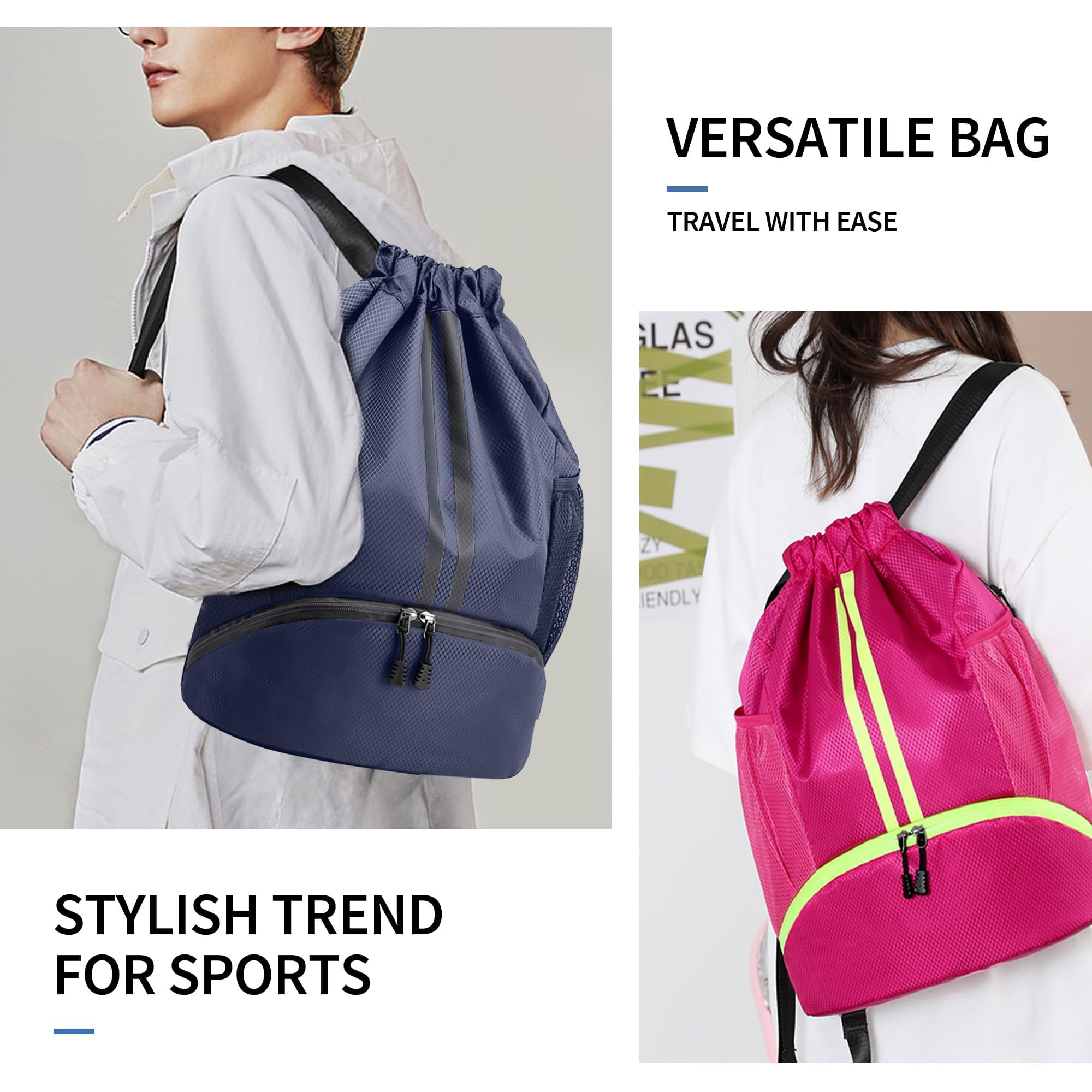 Zaino Sportivo con Coulisse, Borsa con Coulisse Donna, Zaino Sacca Palestra Uomo, Sacca Sportiva Impermeabile pour Unisex, Sport, Viaggio, Campeggio (Blu Navy)