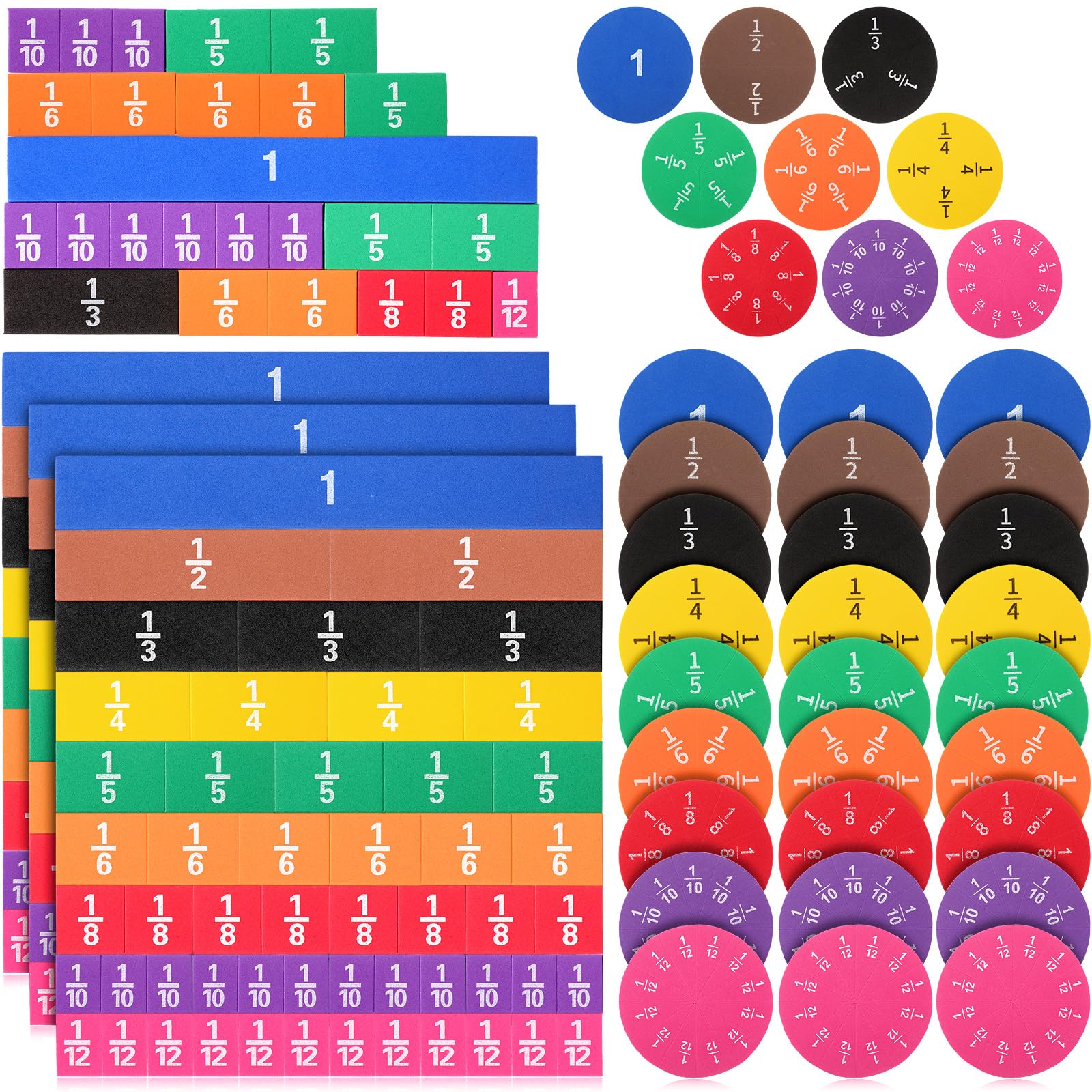 Sayglossy 6 Sets Fraction Tiles Circles Set for Math Classroom Fractions Manipulatives Math Learning Manipulatives for Home School Supplies