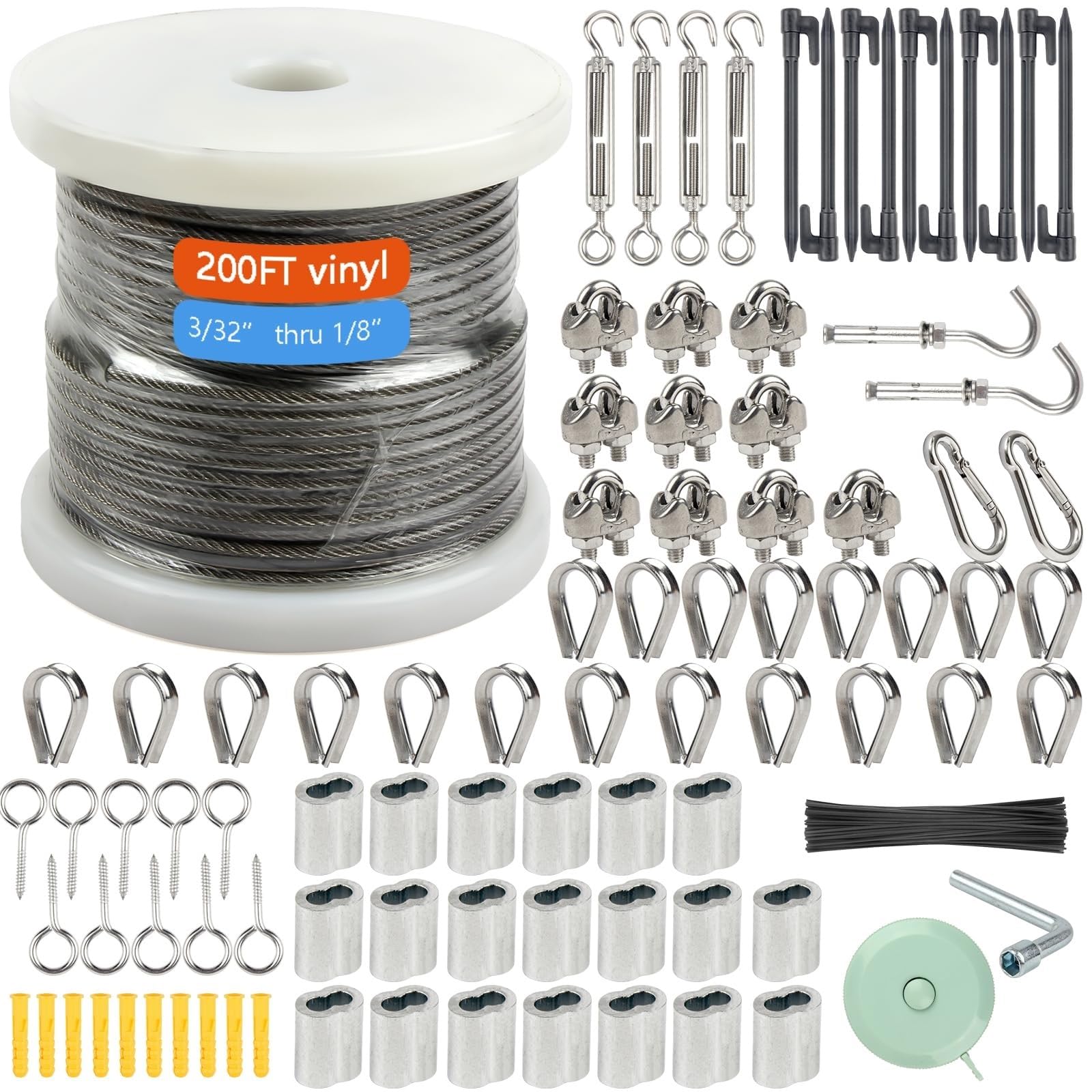 THE WHITE SHOP Wire Rope Kit，Steel Wire Cable，Turnbuckles for Cables Wire，Vinyl Coated Stainless Steel Cable Wire for Outdoor,Garden,Kitchen,Craft with Turnbuckle