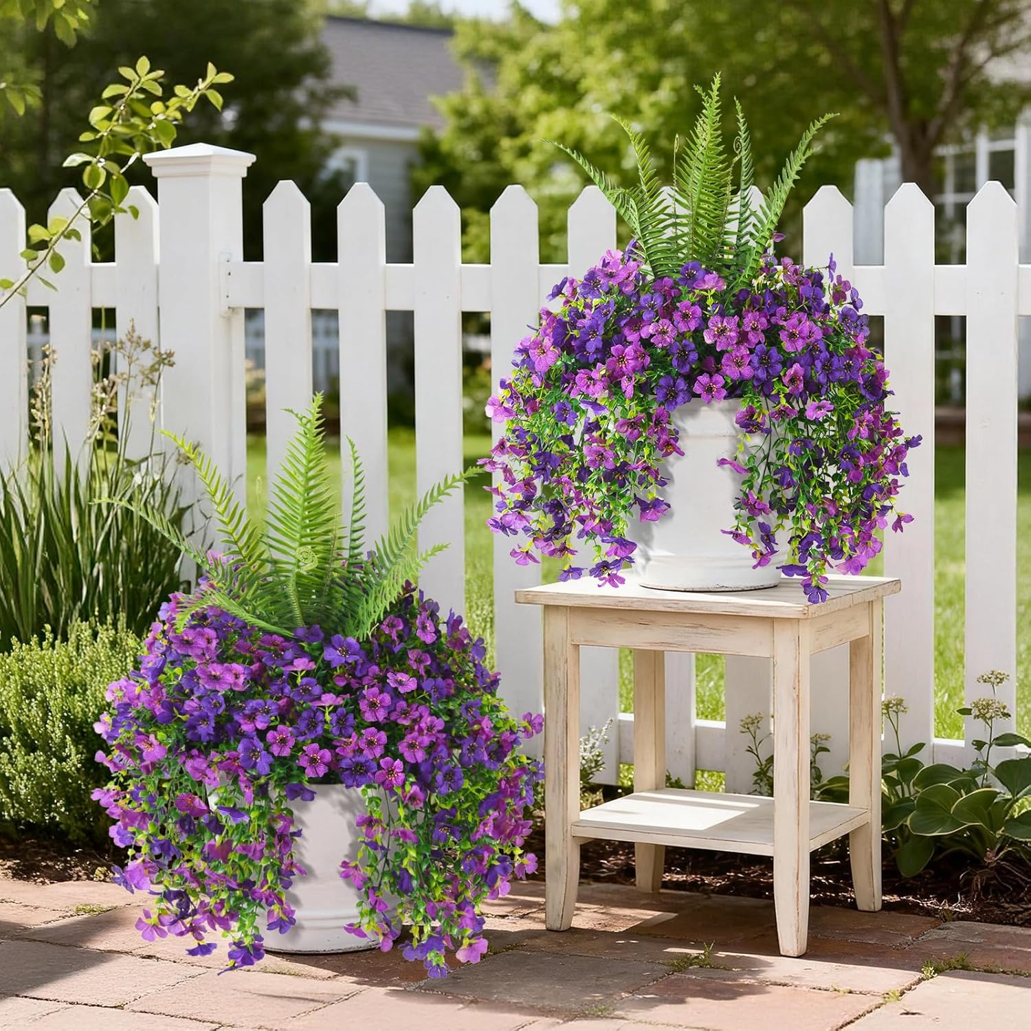 INQCMY Artificial Fake Hanging Flowers with Fake Fern for Outdoors UV Resistant Artificial Plants Spring Decor Look Real Faux Flowers for Outside Home Planter Porch Patio Decor - Image 3