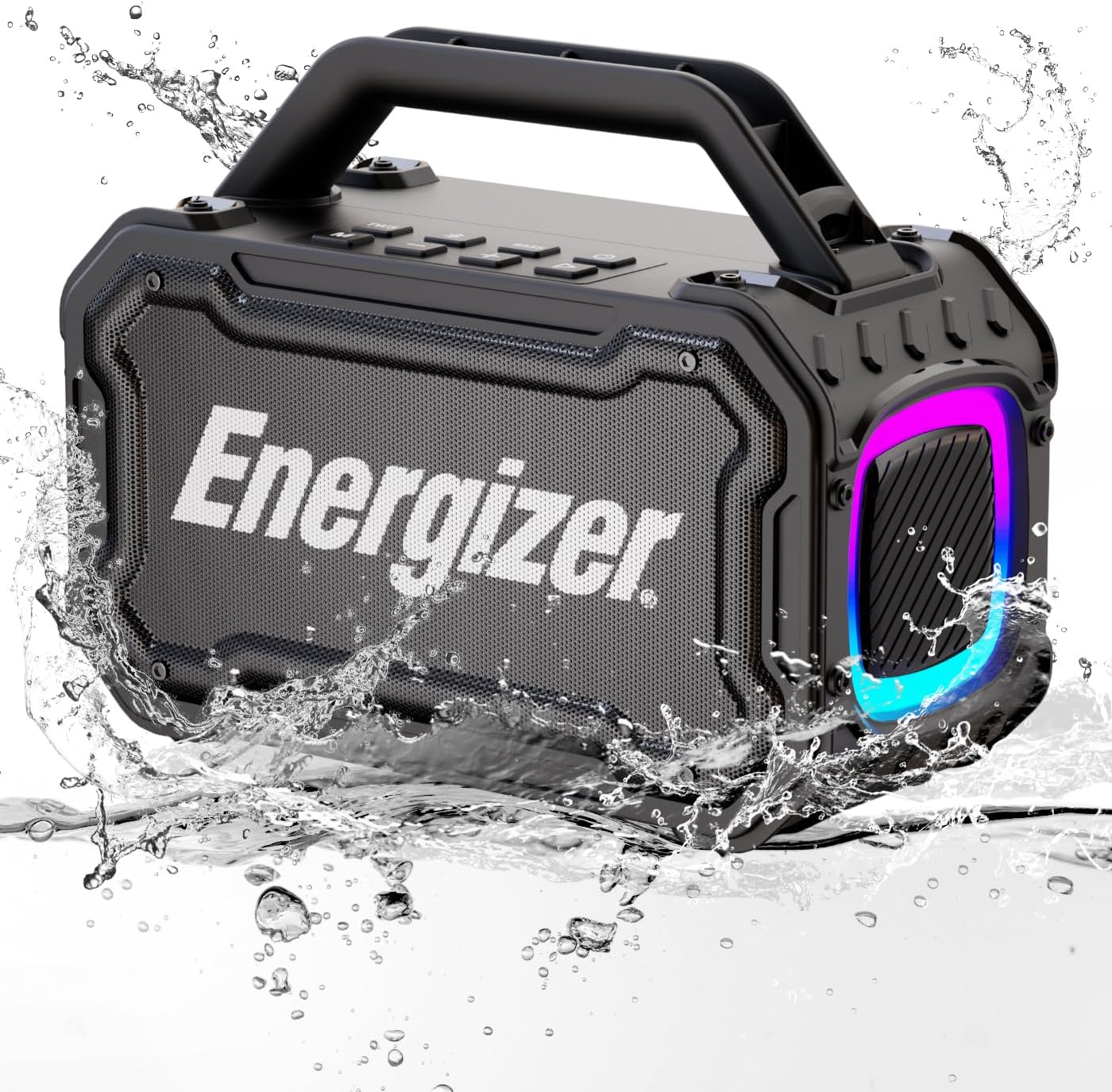 Energizer 100W Portable Wireless Bluetooth Speaker|Bass Boost|24-Hour Playtime|IPX6 Waterproof|Outdoor Ready|LED Light Show|TWS Pairing|Perfect for Outdoor, Party, Beach, Camping, Travel, Garage