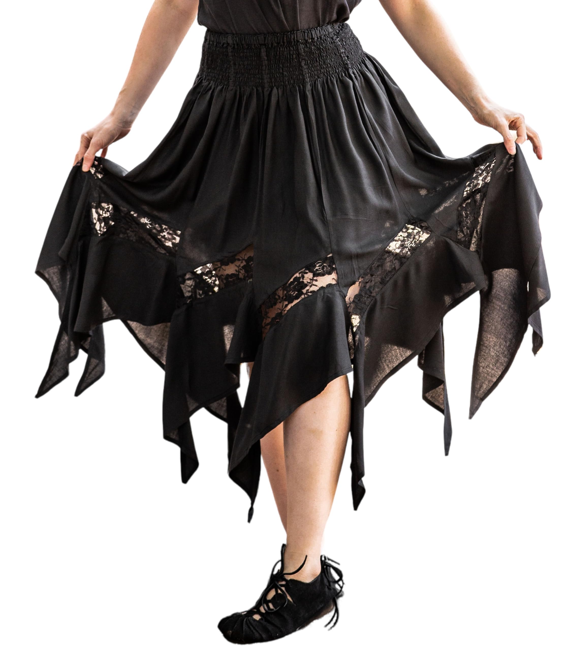 Leonardo Carbone® Damen Rock Hexenrock Selena | Elastischer Bund | Asymmetrischer Saum | Karneval, Halloween, Cosplay, LARP, Mittelalter, Gothic, Kostüm | 100% Viskose Schwarz 2XL