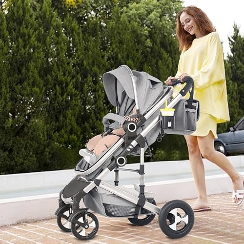 Miniatura 2 de Cochecito de bebé convertible, cochecito infantil plegable 3 en 1, cochecito alto de paisaje con respaldo y toldo ajustables, cochecito para recién