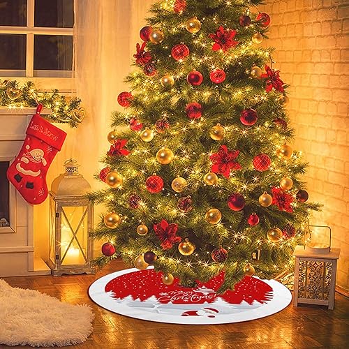 Miniatura 4 de Falda de árbol de Navidad adornos rojos para árbol de Navidad de felpa blanca suave con patrón nevado para decoración de fiestas 48 pulgadas