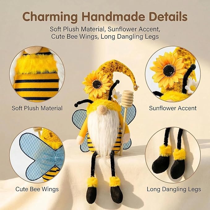 Decoraciones de Primavera para Hogar y Oficina - Muñecos Gnomos de Peluche con Abeja y Girasol - Ideas de Regalos de Verano para Mujeres - Regalos Únicos para Casa Nueva miniatura 4