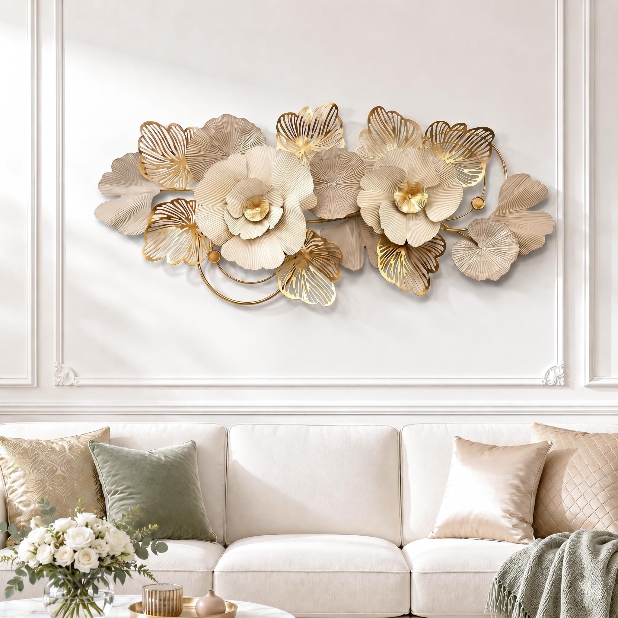 Generico Decorazione da Parete in Metallo Floreale,150x70 cm