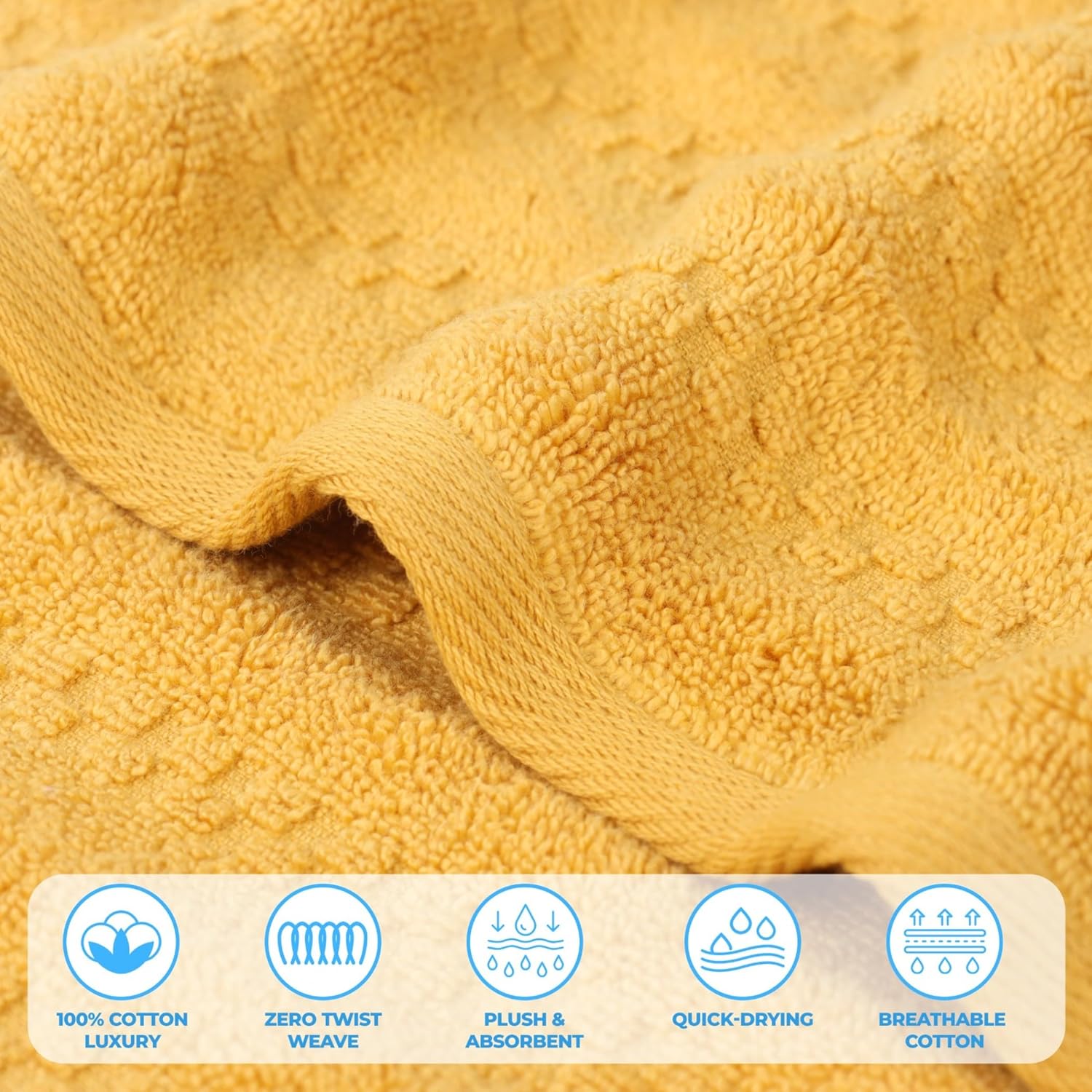 Superior Zuma Zero Twist Cotton Medium Weight Towels, for Guest Bath, Bathroom, Shower, Spa, Plush Towels, Bath Essentials, Waffle Textured Stripes, 6 Piece Assorted Towel Set, Gold