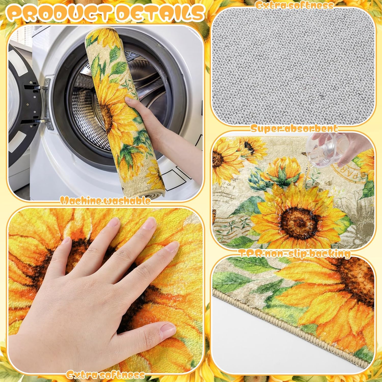 Fourluoo 18 Pcs Sunflower Shower Curtain Set Sunflower Butterfly Shower Decor Fabric Bathroom Decor Set with 12 Decorative Hooks Floral Towels Non Slip Absorbent Rug for Modern Aesthetic Bathroom