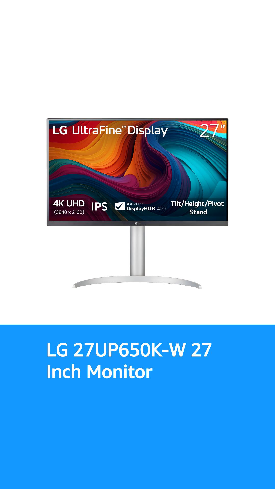 LG 27UP650K-W Monitor 27” UHD (3840 x 2160) IPS Display, VESA