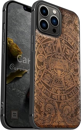Carveit Funda magnética de madera para iPhone 13 Pro Max madera natural y TPU suave negro Funda protectora de madera única y elegante a prueba de