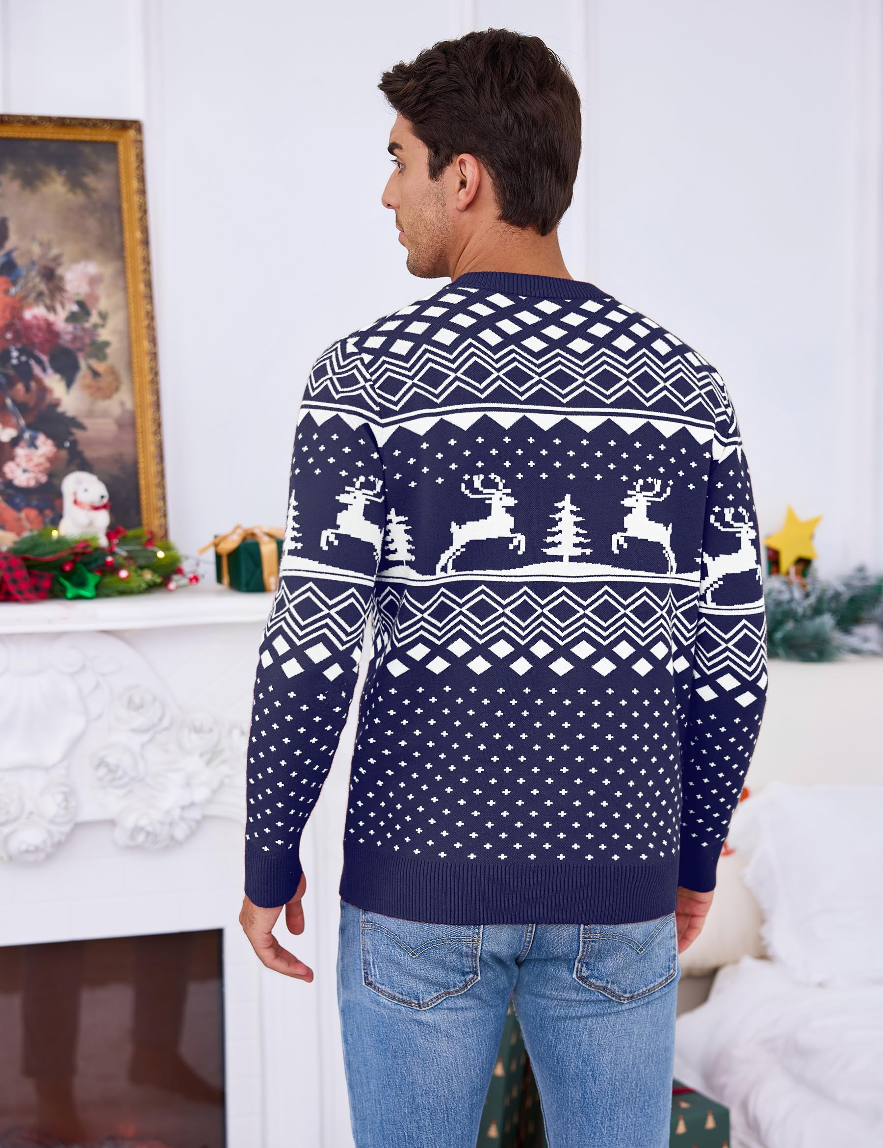 Jersey Navidad Hombre de Punto con Reno y Árbol
