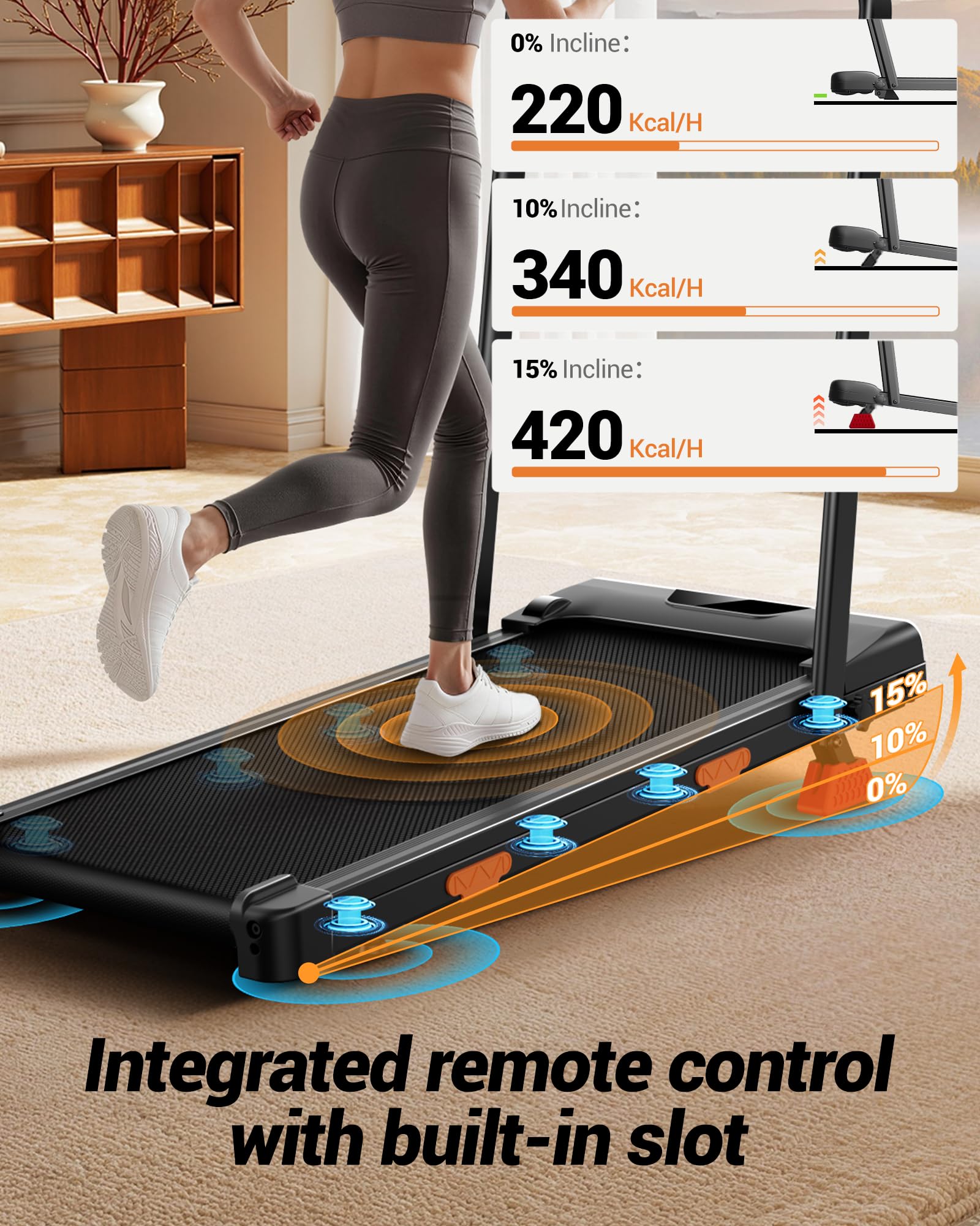 LONTEK Tapis de Course Pliable Inclinable 15%, 10KM/H, 2.5HP, Charge Max 136KG