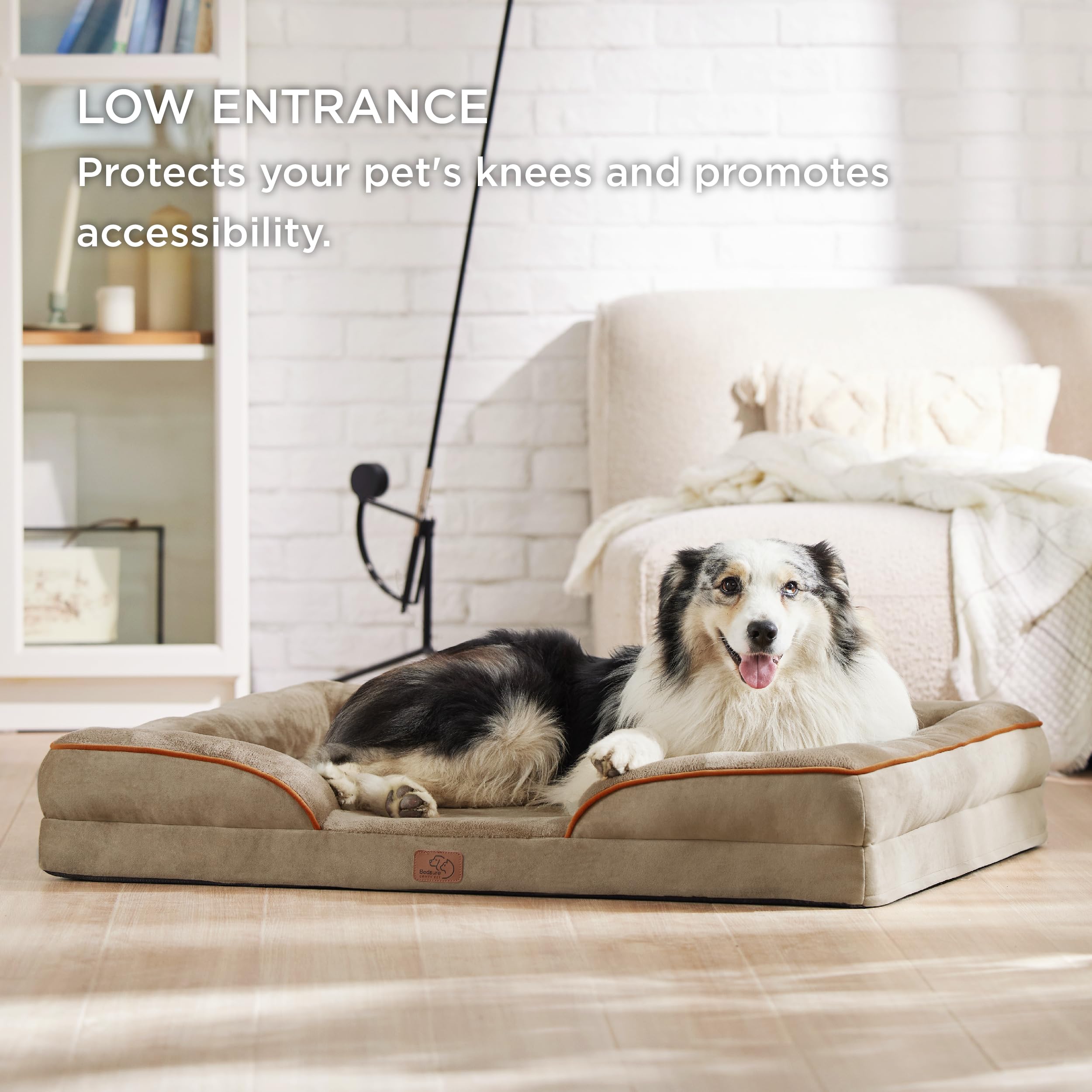 Bedsure Letto per Cani Grande 106x80x16.5cm - Divano per Cani Taglia Grande in Uovo Foam, Colore Brunastro, Cuscino per Cani Sfoderabile e Lavabile
