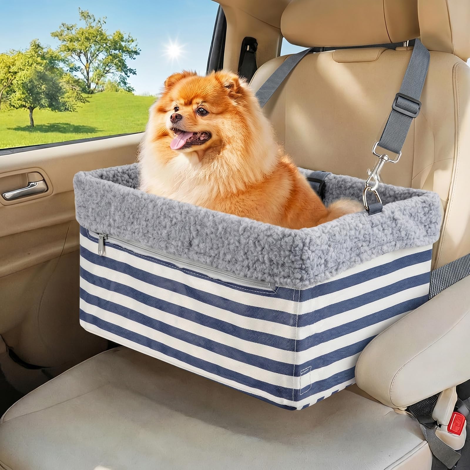 UNICITII Dog Car Seat for Small Dog, Raised Dog Booster Seat with Metal Frame, Puppy Car Booster Seat for Pets Small Dogs Cats