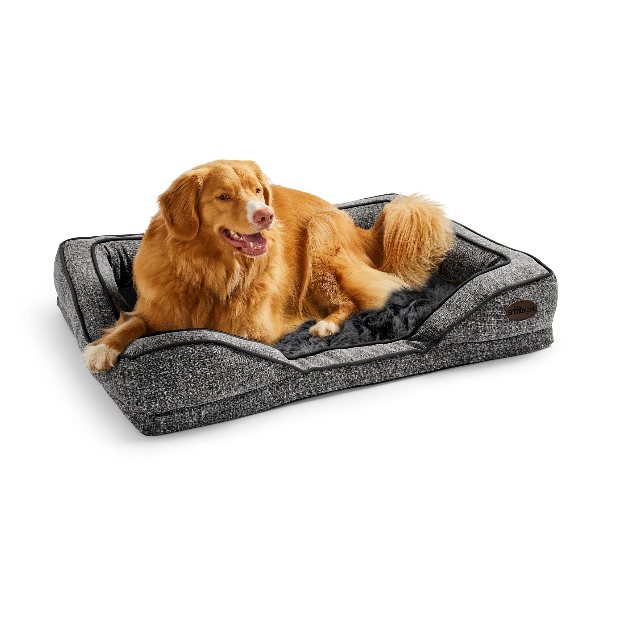 Silentnight Orthopaedic Dog Bed - Cosy Comfortable Pet Bed with Ergonomic Foam Body & Head Support - Super Soft & Sturdy Woven Removable Washable Cover, Non-Slip Base, Large 69x95cm, Grey โ image 1