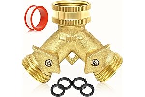 Brass Garden Hose Splitter with Shut-off Valves and Extra Washers