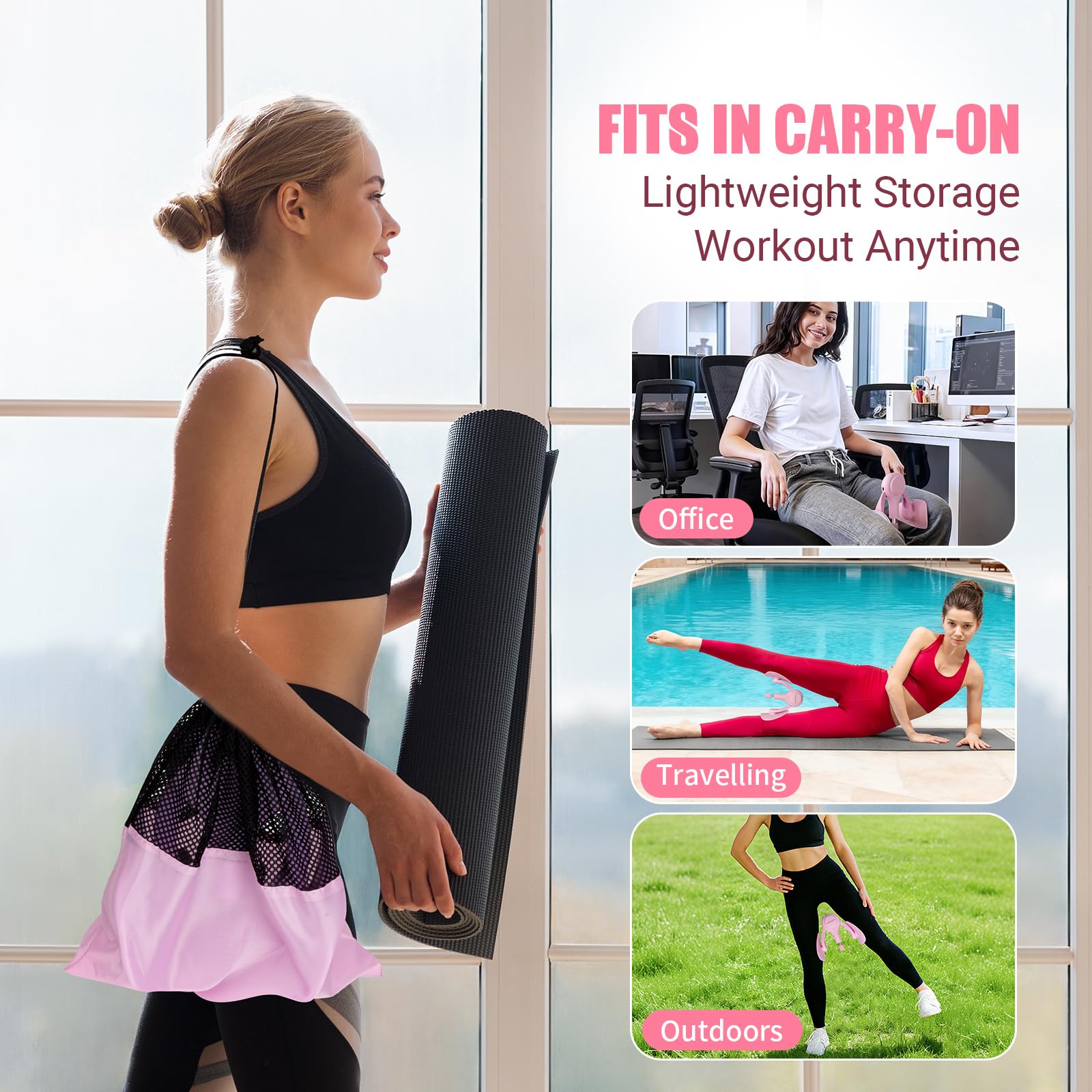 Allenatore per coscia da donna, dispositivo per esercizi per pavimento pelvico a 360° con fascia di resistenza, resistenza regolabile da 6,8 a 34 kg, attrezzatura per allenamento della coscia per
