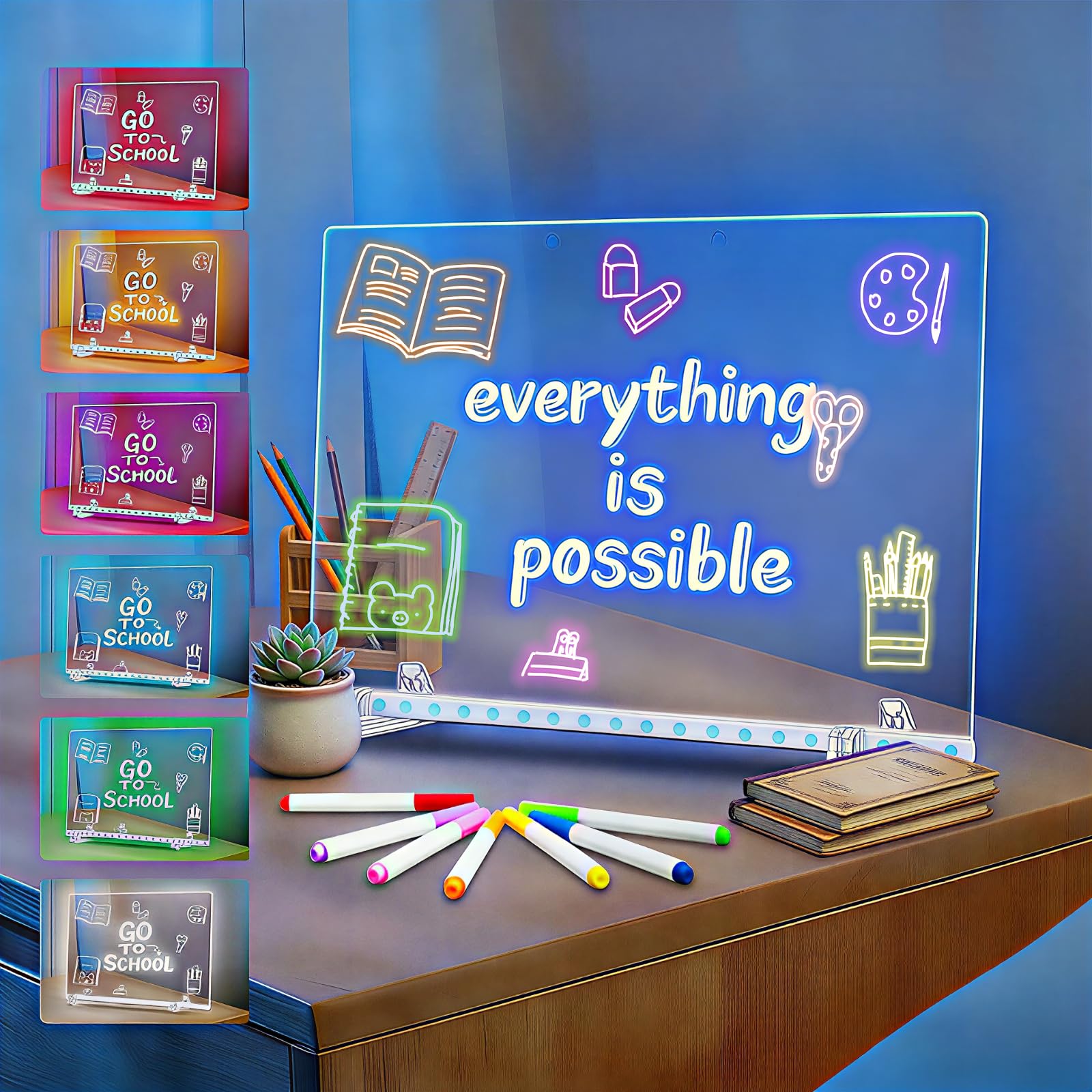 Lumiboard Led Drawing Board, Light Up Acrylic Dry Erase Board Cosmody with 4 Modes, Include Hanging Chain, Led Drawing Board for Kids with Stand,7 Color Markers, Spray Bottle,Fun Gift Idea