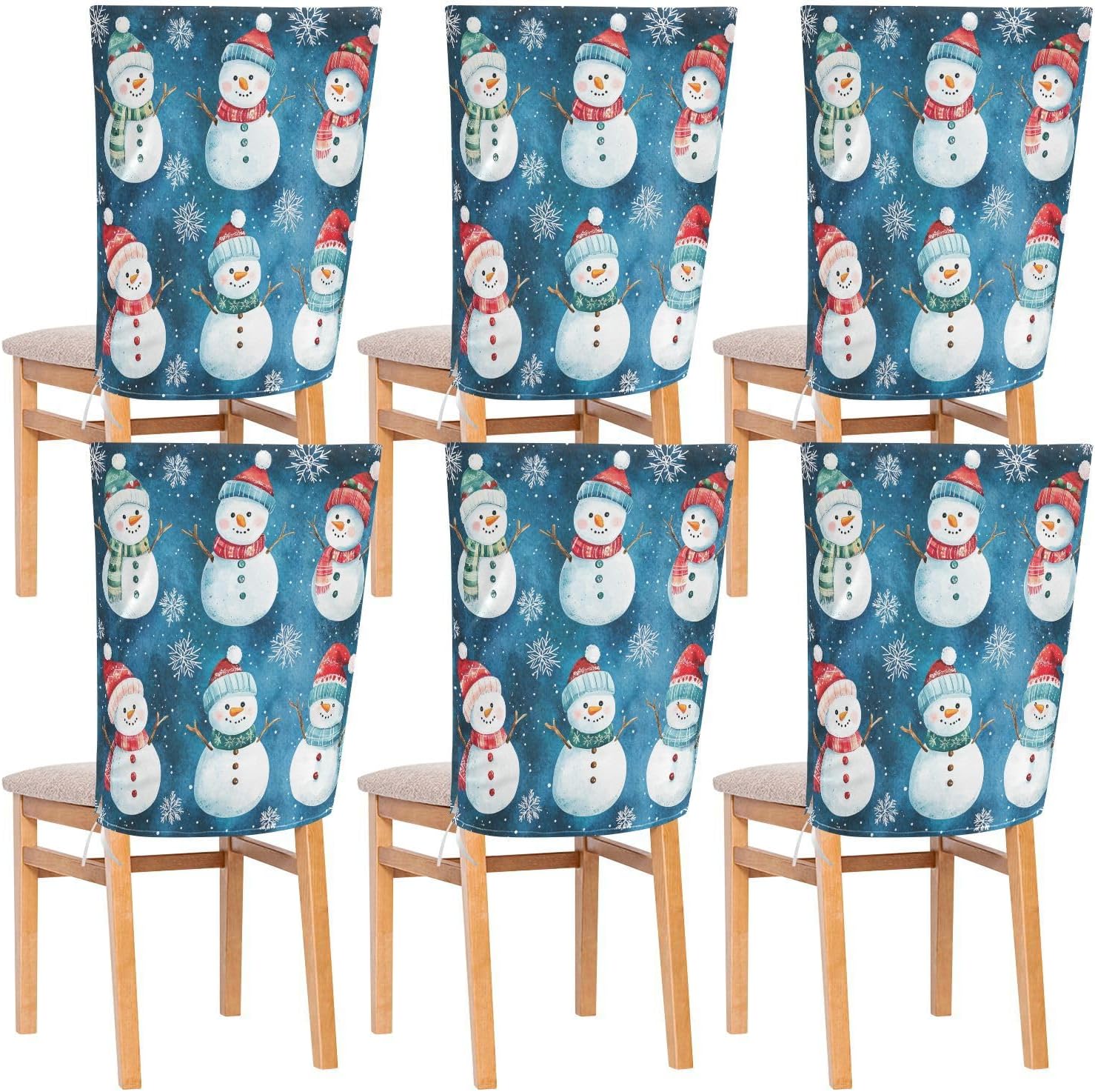 MNSRUU Christmas Snowman Chair Back Cover for Dining Room,Christmas Chair Slipcovers Set of 6, Snowman Chair Cover for Kitchen Hotel Holiday Party Decor,932