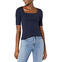Amazon Essentials T-Shirt Aderente con Scollo Quadrato e Mezze Maniche Donna