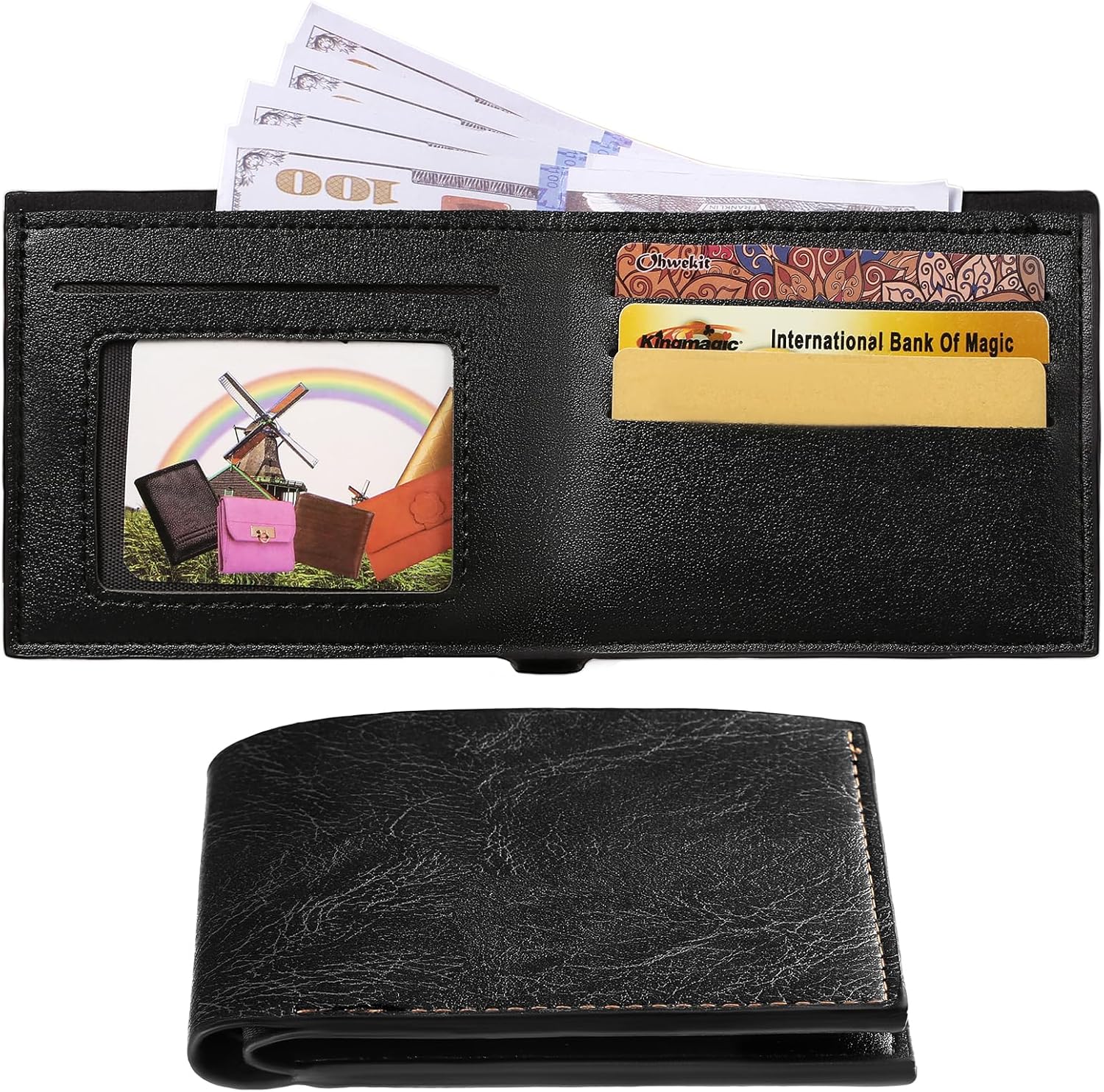 6 Pieces Wallet for Men,Leather Men's Wallets Bulk for DIY Engraving,With Money Clip,Card Holder(3 Black & 3 Light Brown) - Image 5