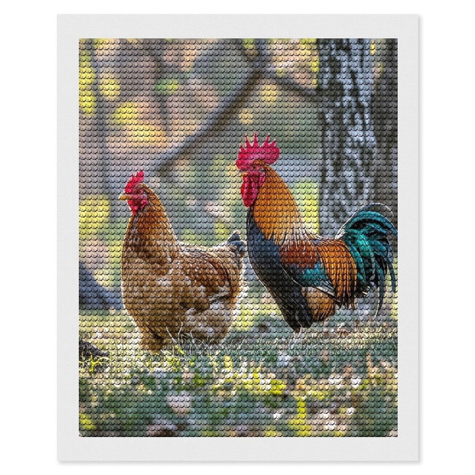 FekiLoot Beautiful Rooster Hen Diamond Painting Kits for Adults Full Round Drill Diamond Art Kits for Beginners 5D DIY Diamond Dots Paintings Diamonds Pictures Gem Art Home Wall Decor 16"x20"