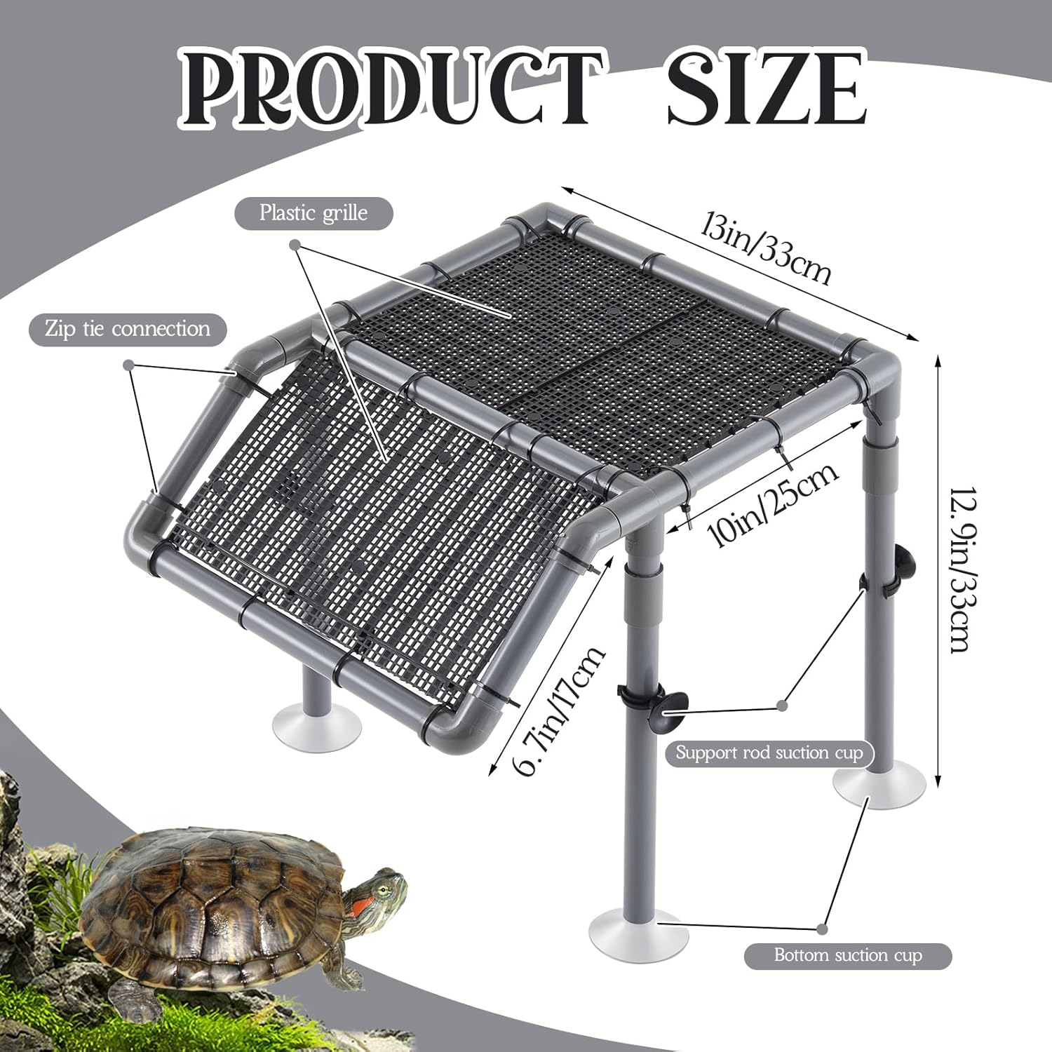 Geelin 13" Wider Turtle Basking Platform, Extra Large Standing Turtle Basking Platform, DIY Resting Area for Aquarium Tank, PVC Pipes and Eggcrate Suction Cups