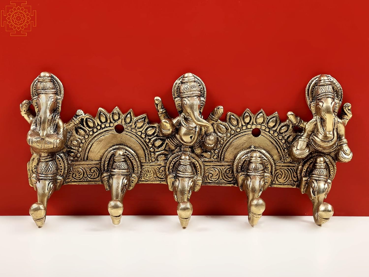 Exotic India 10" Brass Ganesha Design Key Hanger - Brass