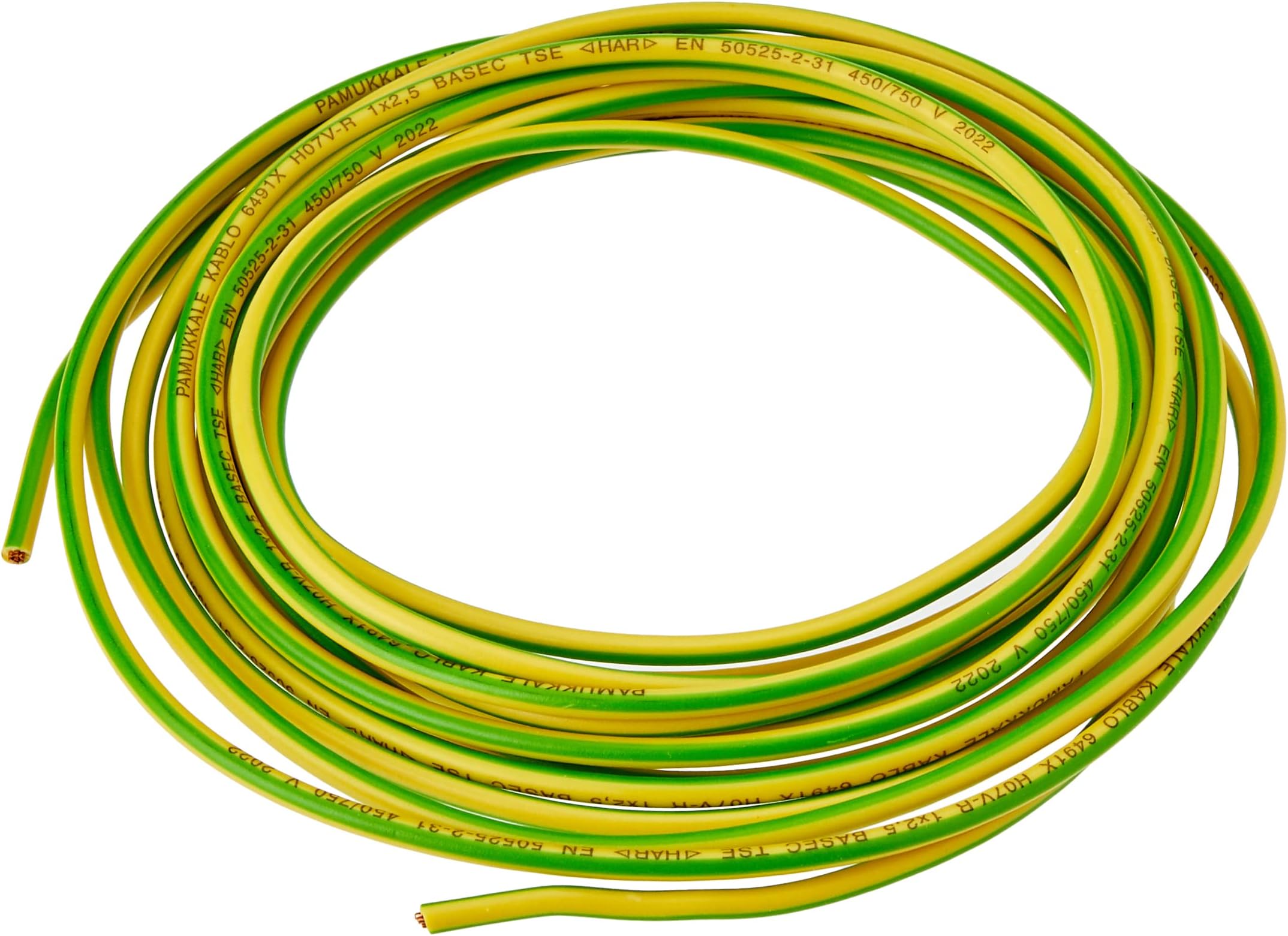 Merriway BH01515 Single Core Round Earth Cable, 6491X 2.5mm Yellow & Green, 5 Metres (16.5 feet)