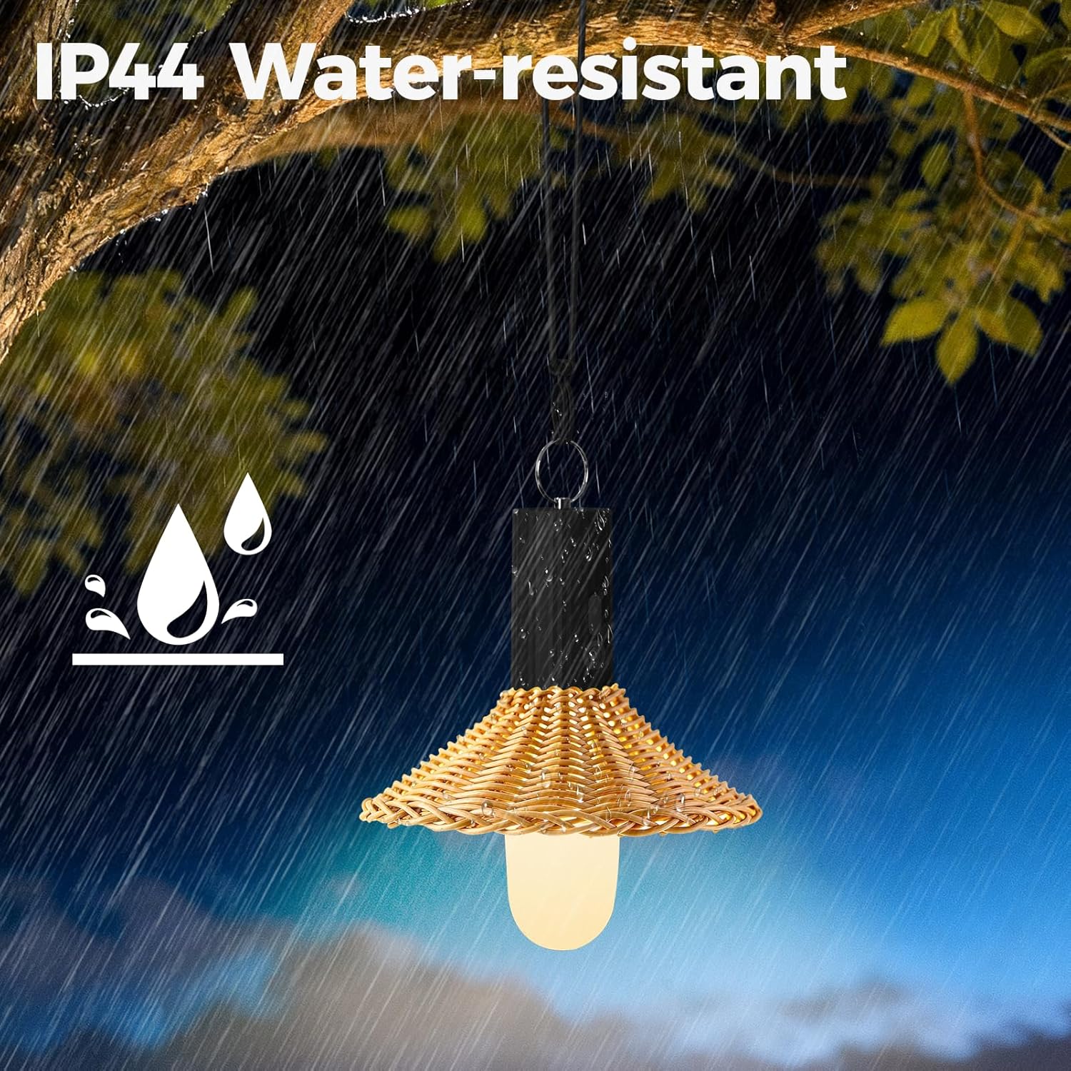 FUYO Rechargeable Shower Lamp Outdoor Table Lamp with Detachable Lanyard Portable Camping Light Water-Resistant Shower Lamp Night Light for Garden Yard Camping Indoor Outdoor (Plastic Rattan Cap)
