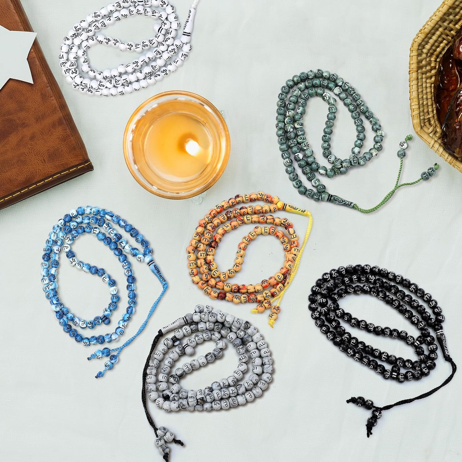 Ferreve 24 Pcs Eid Tasbih Prayer Beads 99 Tasbeeh for Muslim Worry Beads with Misbaha Islamic Allah for Men Women Islamic Religion Ramadan Gifts Festival Decoration