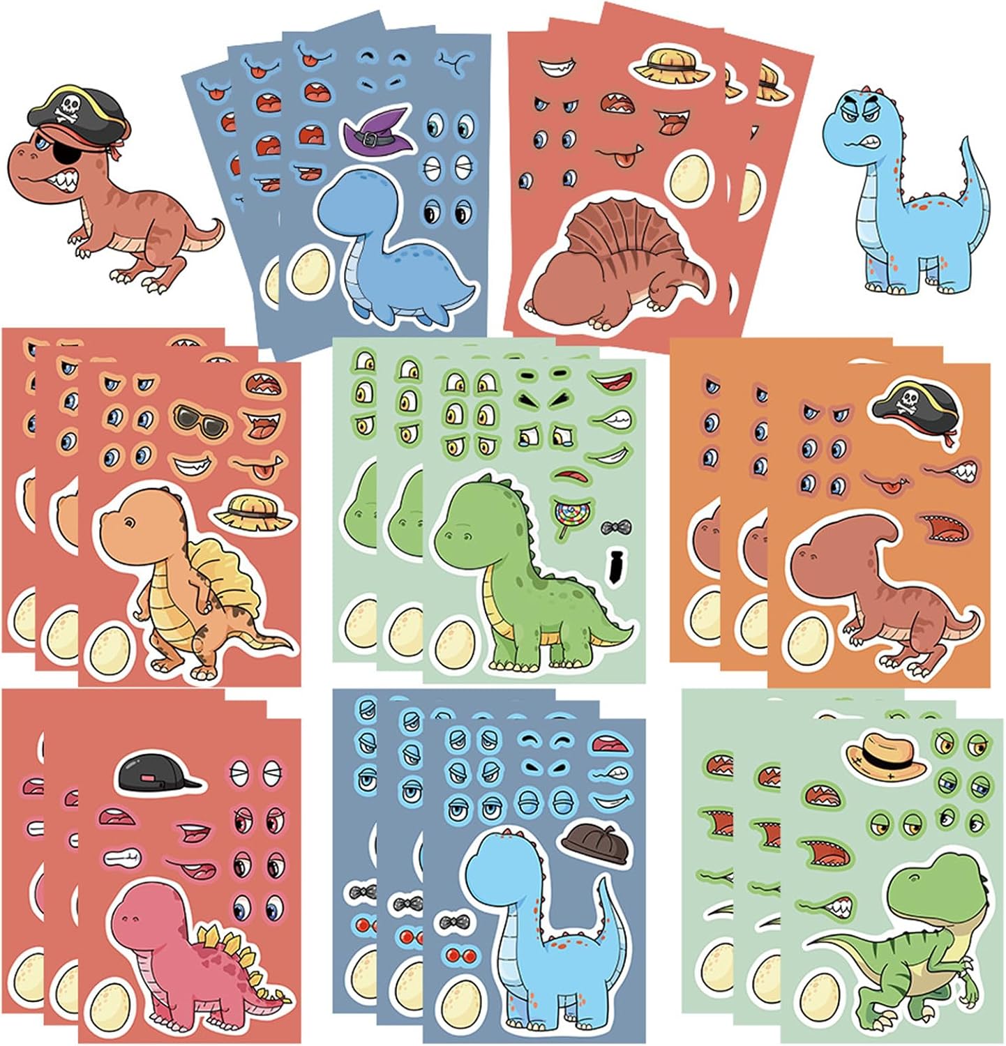 24 Sheets Make-a-face Toy Movie Story Stickers, Make Your Own Mix and Match Tyrannosaurus Party Favors Sticker Sheets DIY Stickers for Teens Party Favors Activities (Toy)