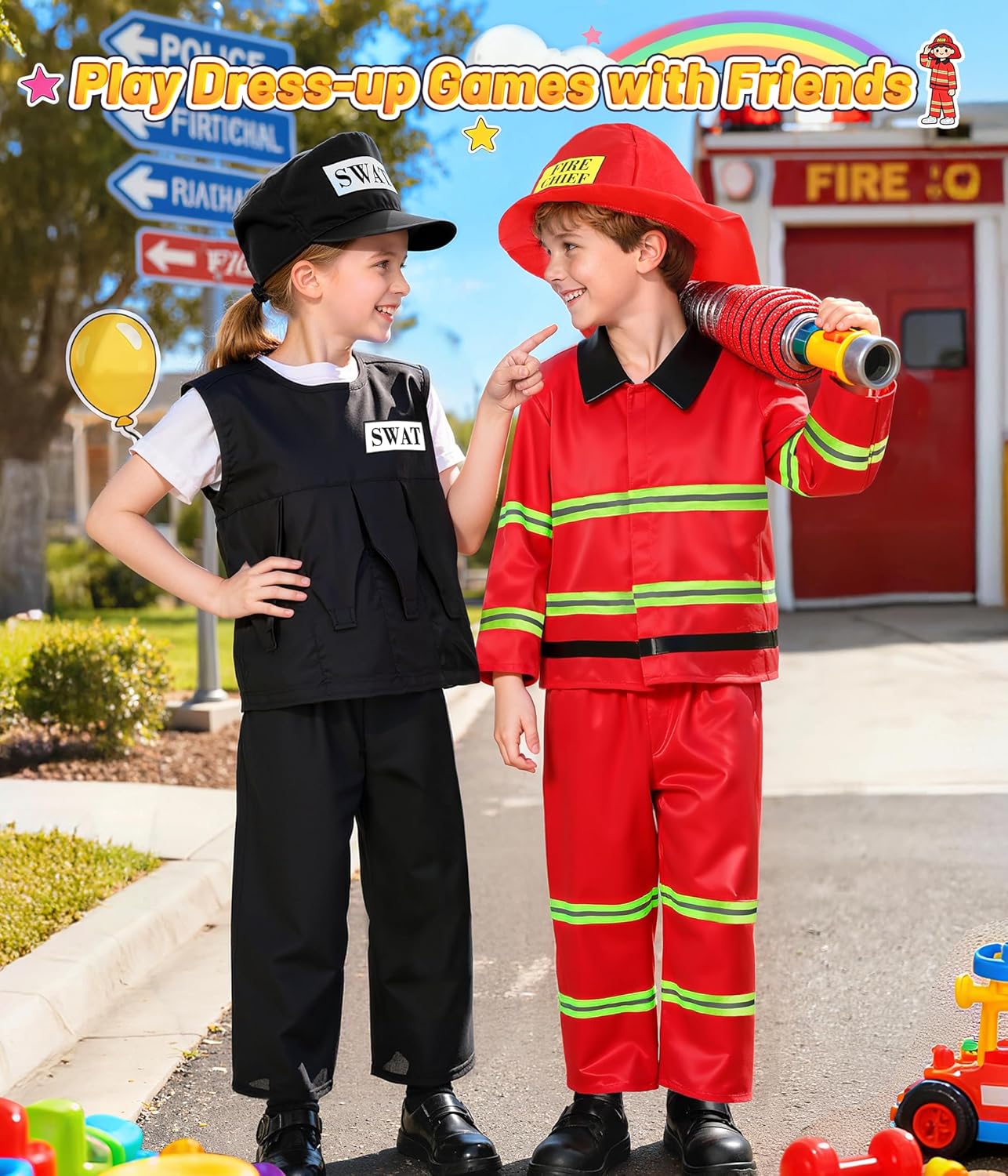 Jeowoqao Toddler Dress up Clothes, Costumes for Boys Kids Dress up Costume for Role Play,Fireman Police Explorer Construction Worker Career Day Costume, Christmas Birthday Gifts for Boy 3 4 5 6 Years - Image 5