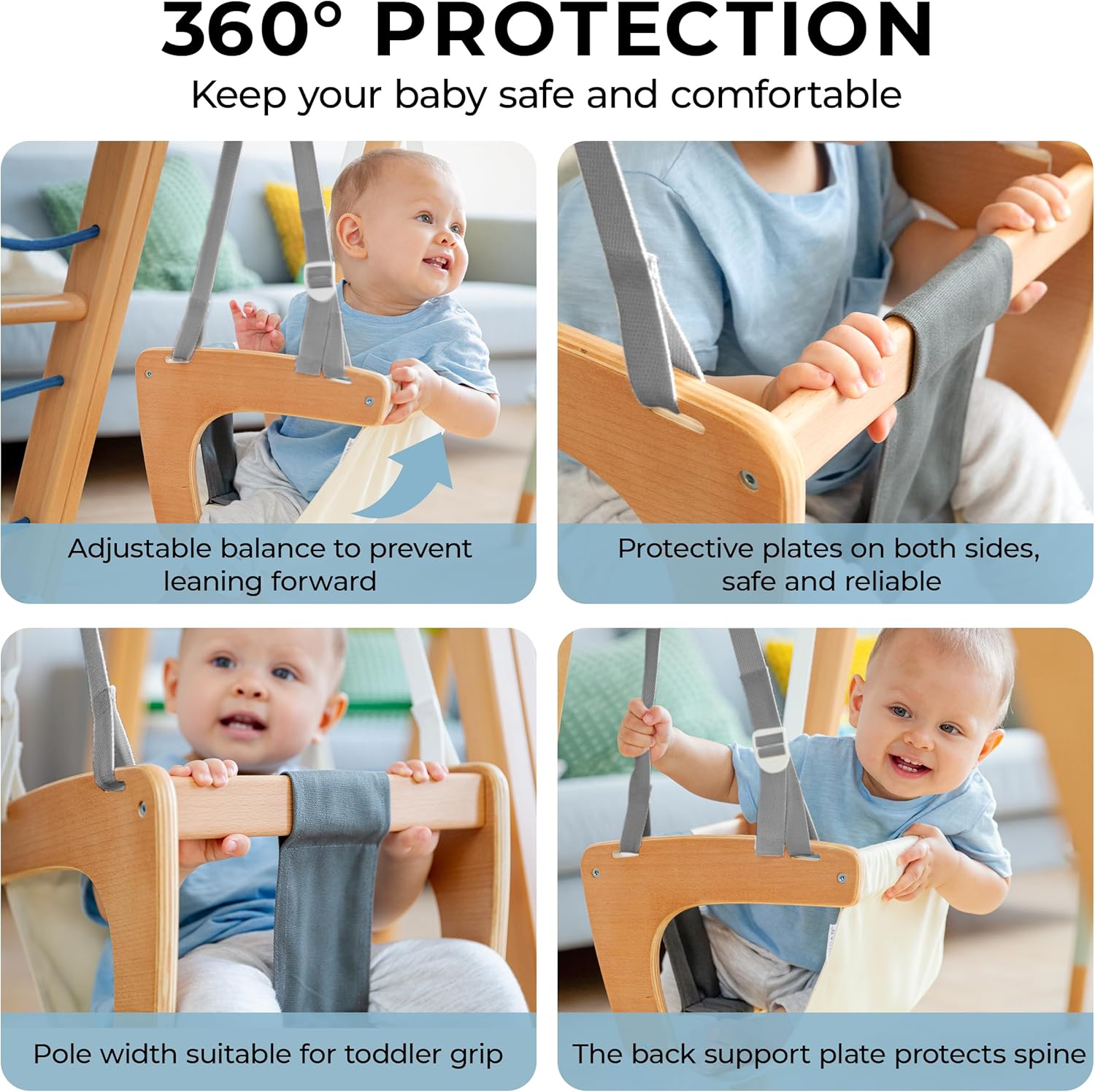 AVDAR Toddler Swing Chair - Baby Swing for Indoor Use Quick Install & Beechwood & 100% Cotton Double Canvas Suitable for Children 6 Months+