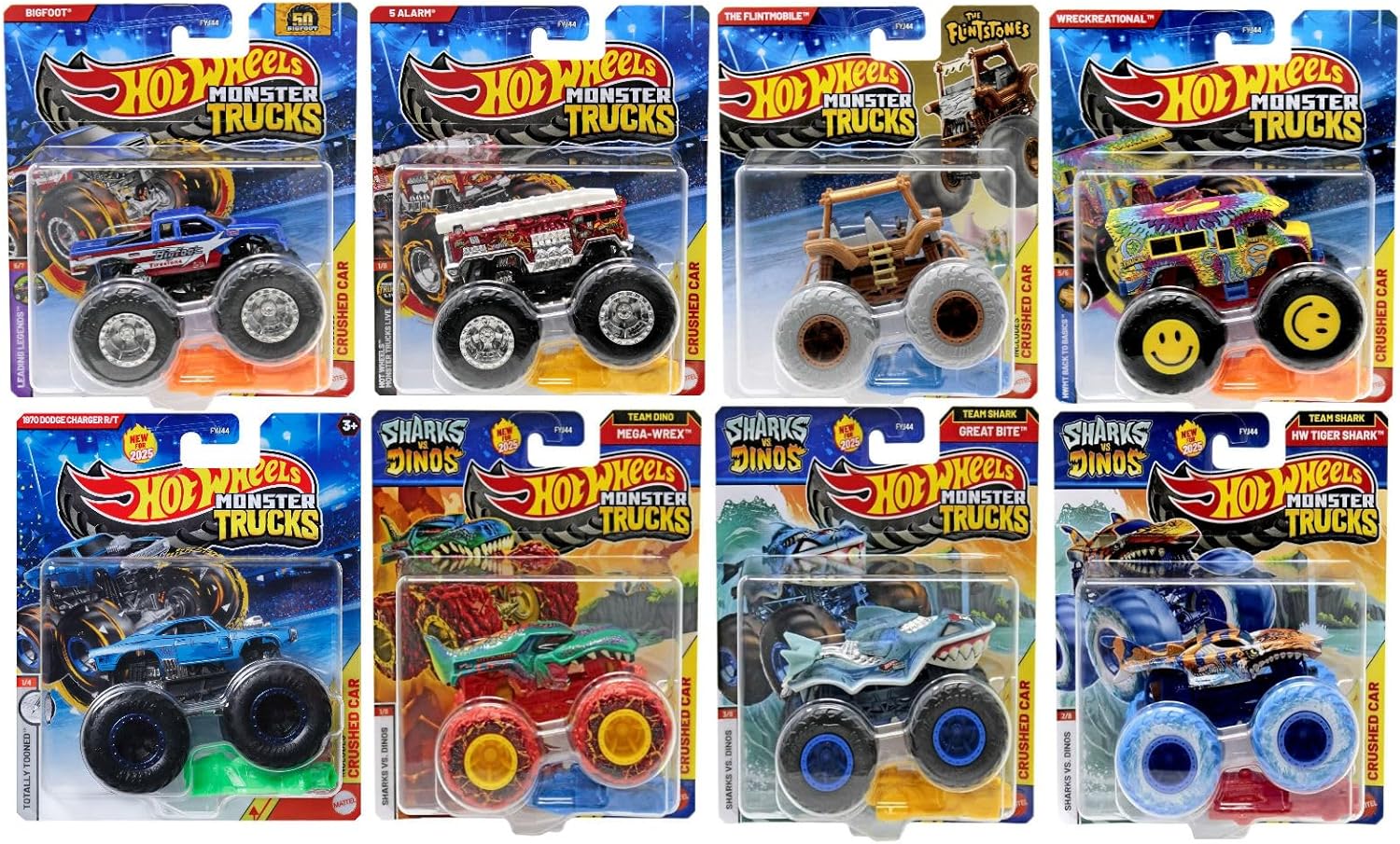 Hot Wheels Monster Trucks Collection, Die-Cast Vehicles with Crushable Cars, 8 Pack Bundle FYJ44-993H
