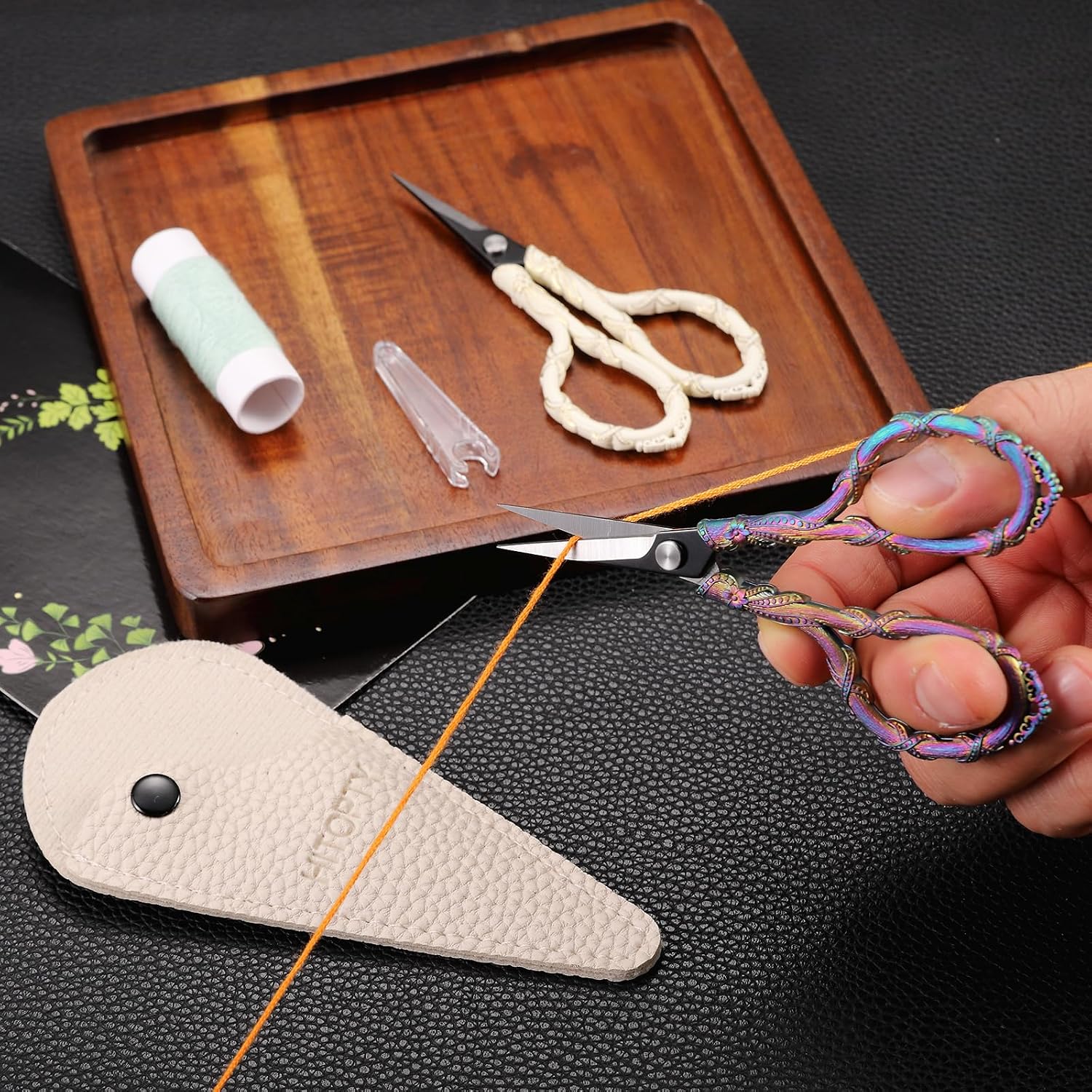 Small Sewing Scissors, 4.5in All Purpose Shears with Cover, Rainbow | Sharp Tip, Precision Detail Paper Cutting, for Embroidery Needlework Threading Cross Stitch Crochet Craft DIY Scrapbooking