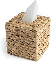 KOLWOVEN Square Rattan Wicker Tissue Box Holder - Boho Decorative Cube Cover for Tissues, Napkins, Bathroom & Kitchen Countertop