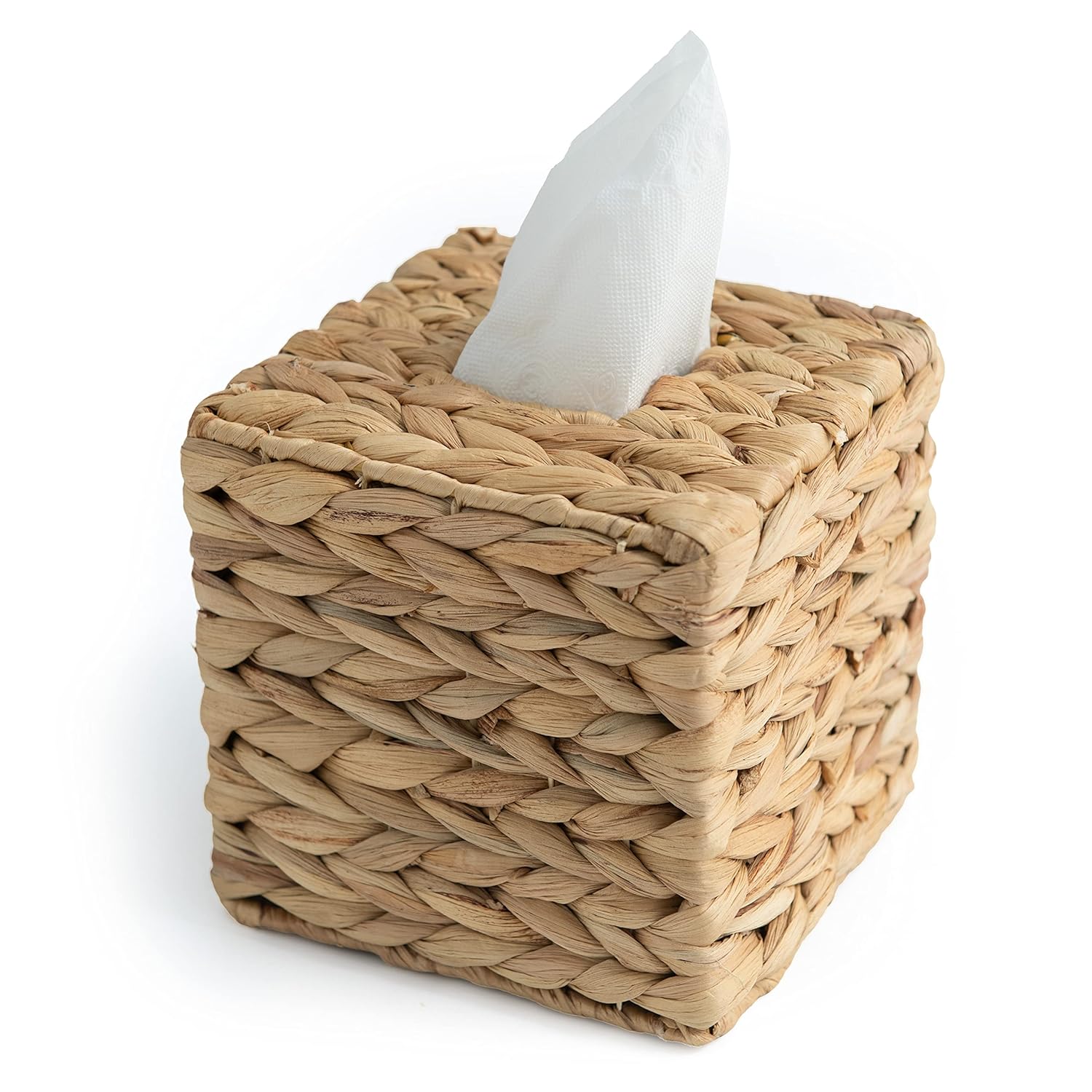 KOLWOVEN Tissue Box Holder - Square- Rattan Wicker Tissues Cube Box Cover -Boho Decorative Woven Facial Tissue Holder