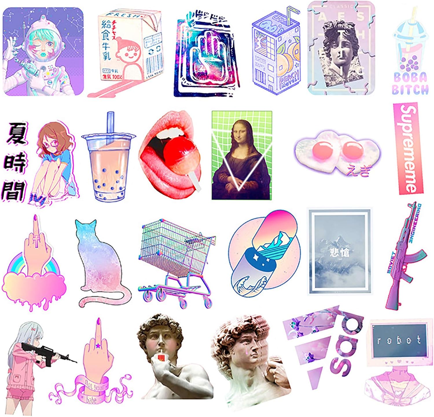 Doraking 200PCS Middle Boxed Size Art Theme Scrapbook Washi Stickers for Scrapbooking Diary Decoration, Arts Stickers (Vaporwave) - Image 5