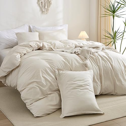 Litanika Funda de edredón de algodón tamaño King, color verde esmeralda oscuro, funda de edredón con textura similar al lino, tamaño King, suave y