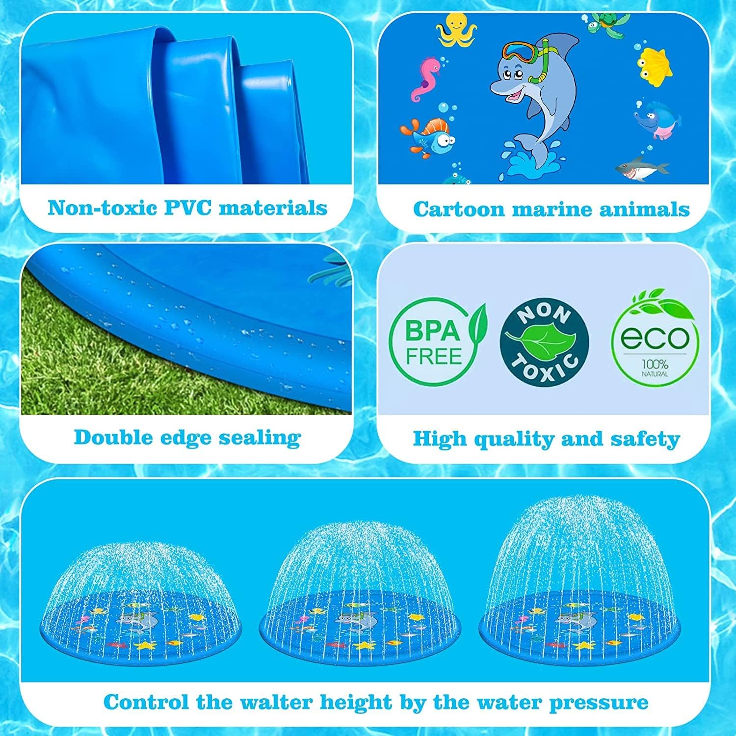 WENGTY Non-Slip Splash Pad for Kids and Dog, Thicken Sprinkler Pool Summer Outdoor Water Toys - Fun Backyard Fountain Play Mat for Baby Girls Boys Children or Pet Dog 4
