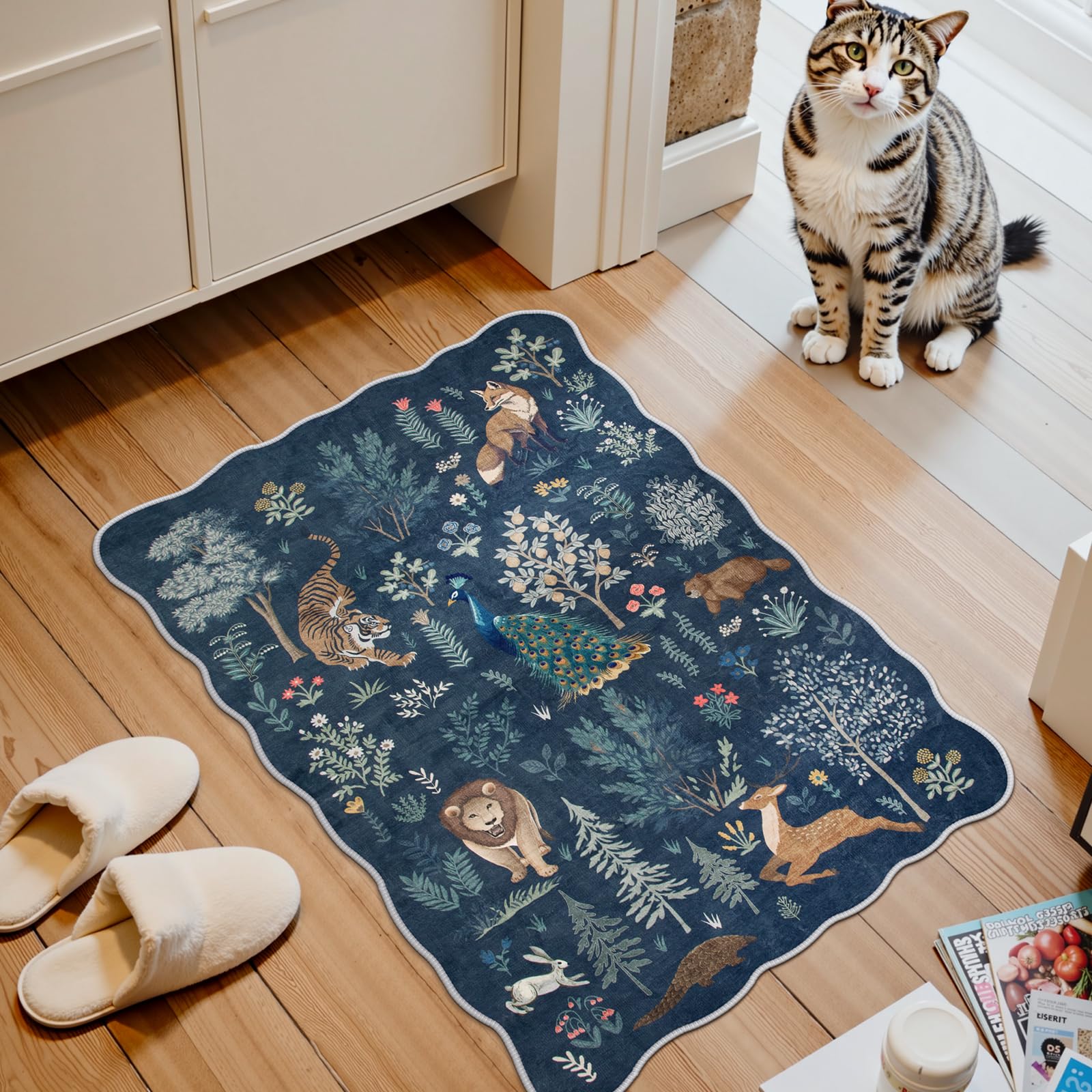 Lahome Jungle 2x3 Door Rugs for Entryway Indoor, Washable Small Rug Non Slip Bathroom Rugs Ultra-Thin Kitchen Mat, Throw Cute Neutral for Front Door Bedroom Sink (Blue, 2'x3') 2' x 3' (Recta