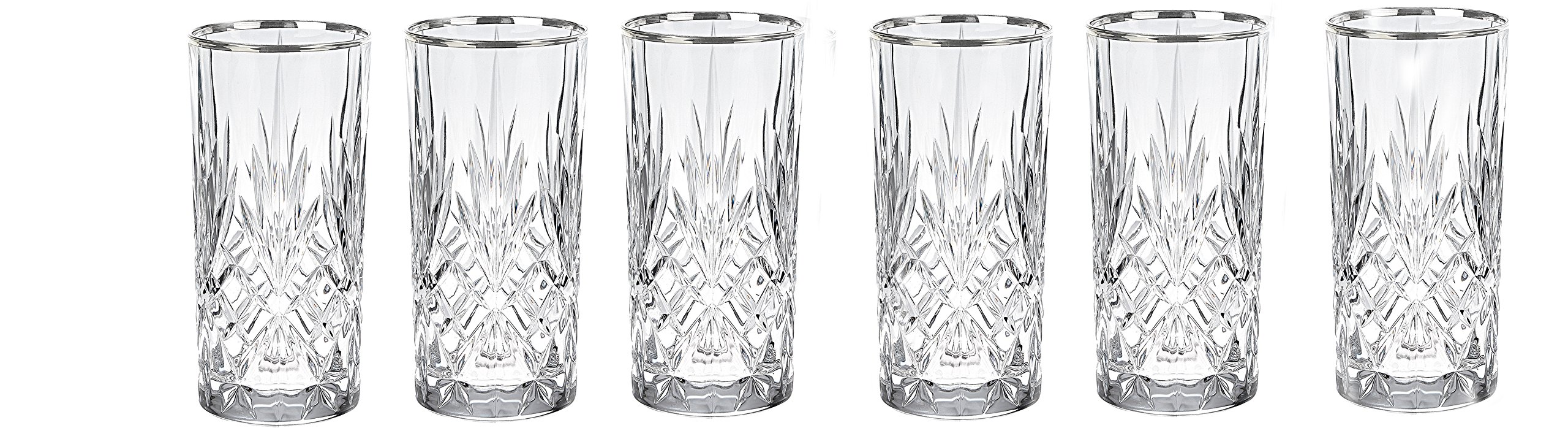Lorren Home Trends Dynasty Collection Crystal Water, Beverage or Ice Tea Glass with Silver Band, Set of 6