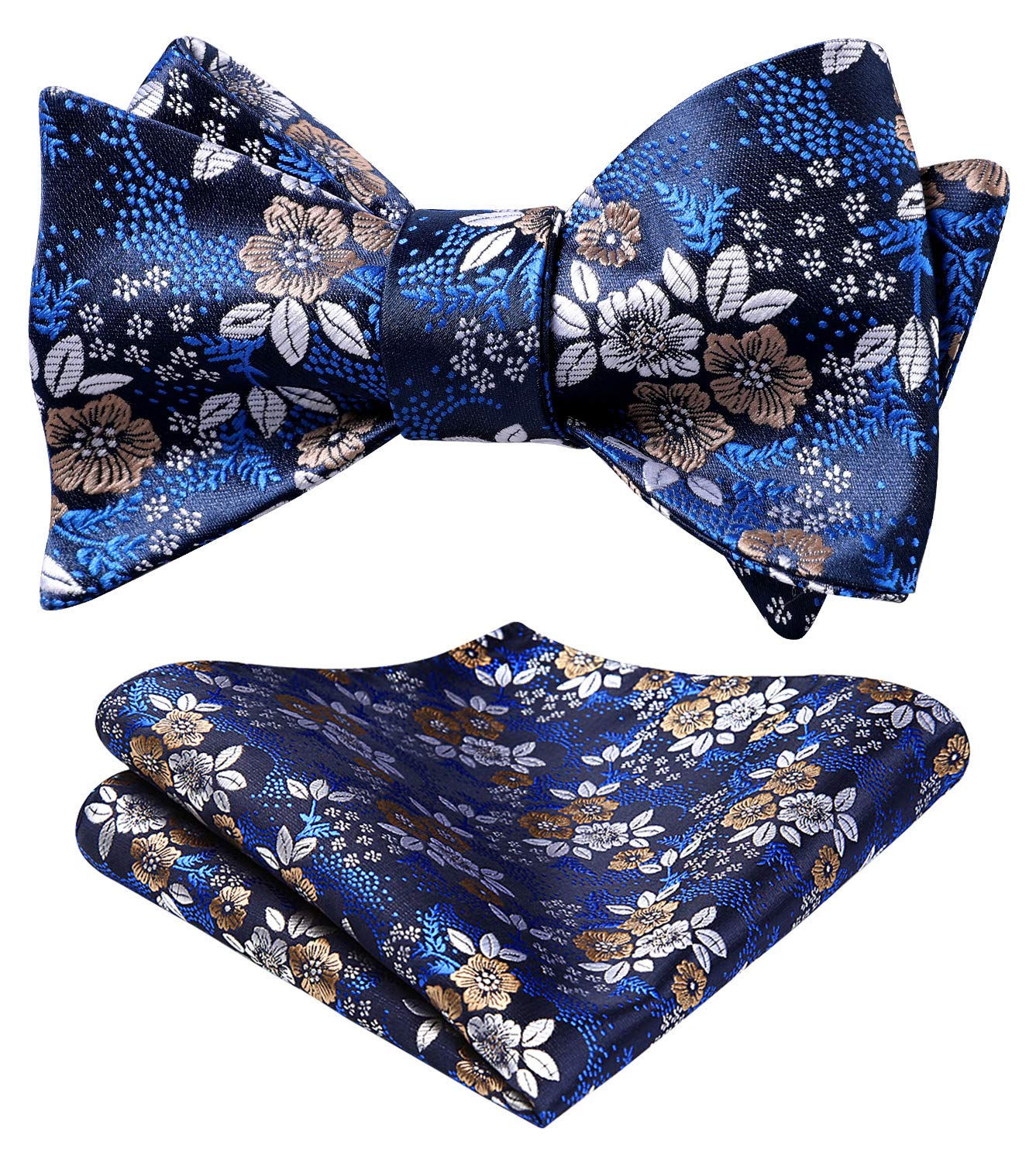 HISDERNFloral Party Self Bow Tie Handkerchief Men's Self Bow tie & Pocket Square Set Blue